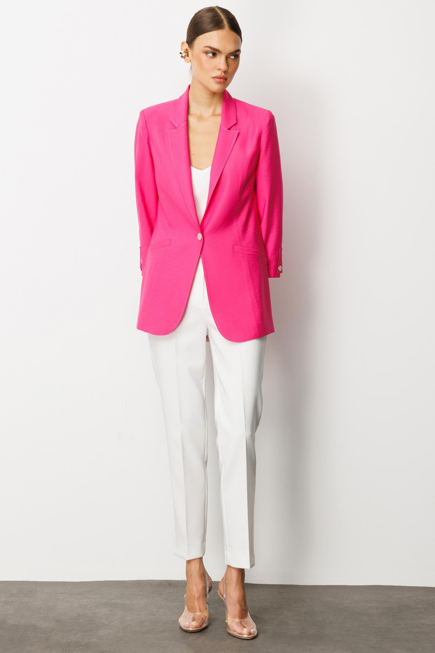 Modailgi  Duble Truvakar Kol Yarım Astarlı Rahat Kesim Ceket Fuşya