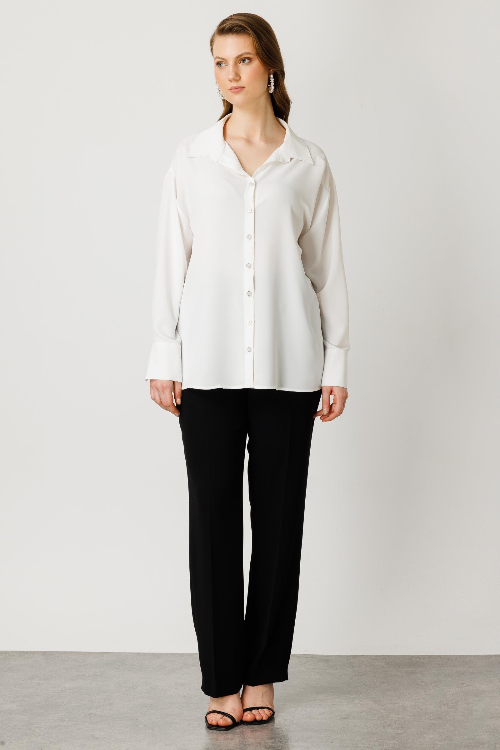 Modailgi  Düşük Omuz Salaş Gömlek Ekru