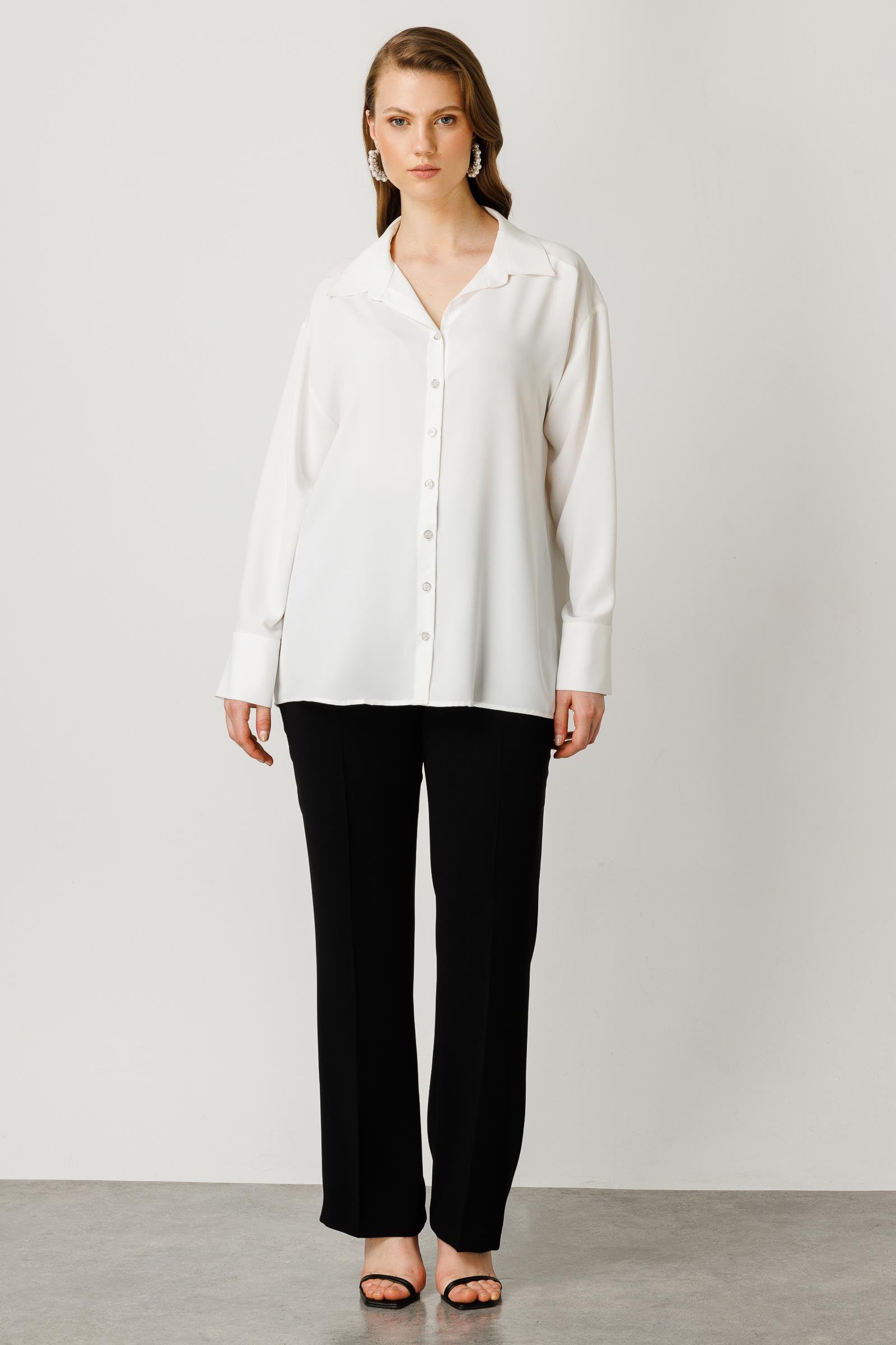 Modailgi  Düşük Omuz Salaş Gömlek Ekru