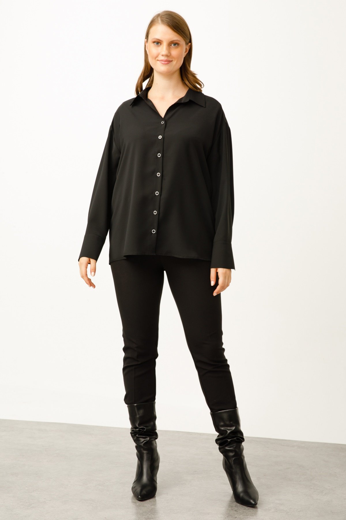 Modailgi  Düşük Omuz Salaş Gömlek Siyah