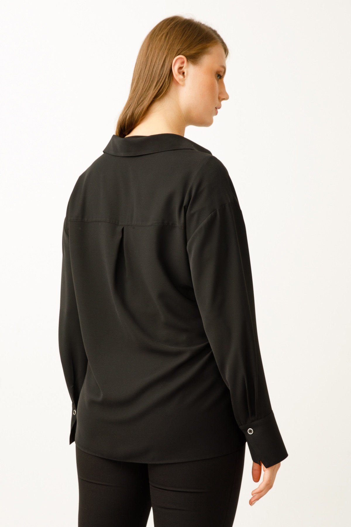 Modailgi  Düşük Omuz Salaş Gömlek Siyah