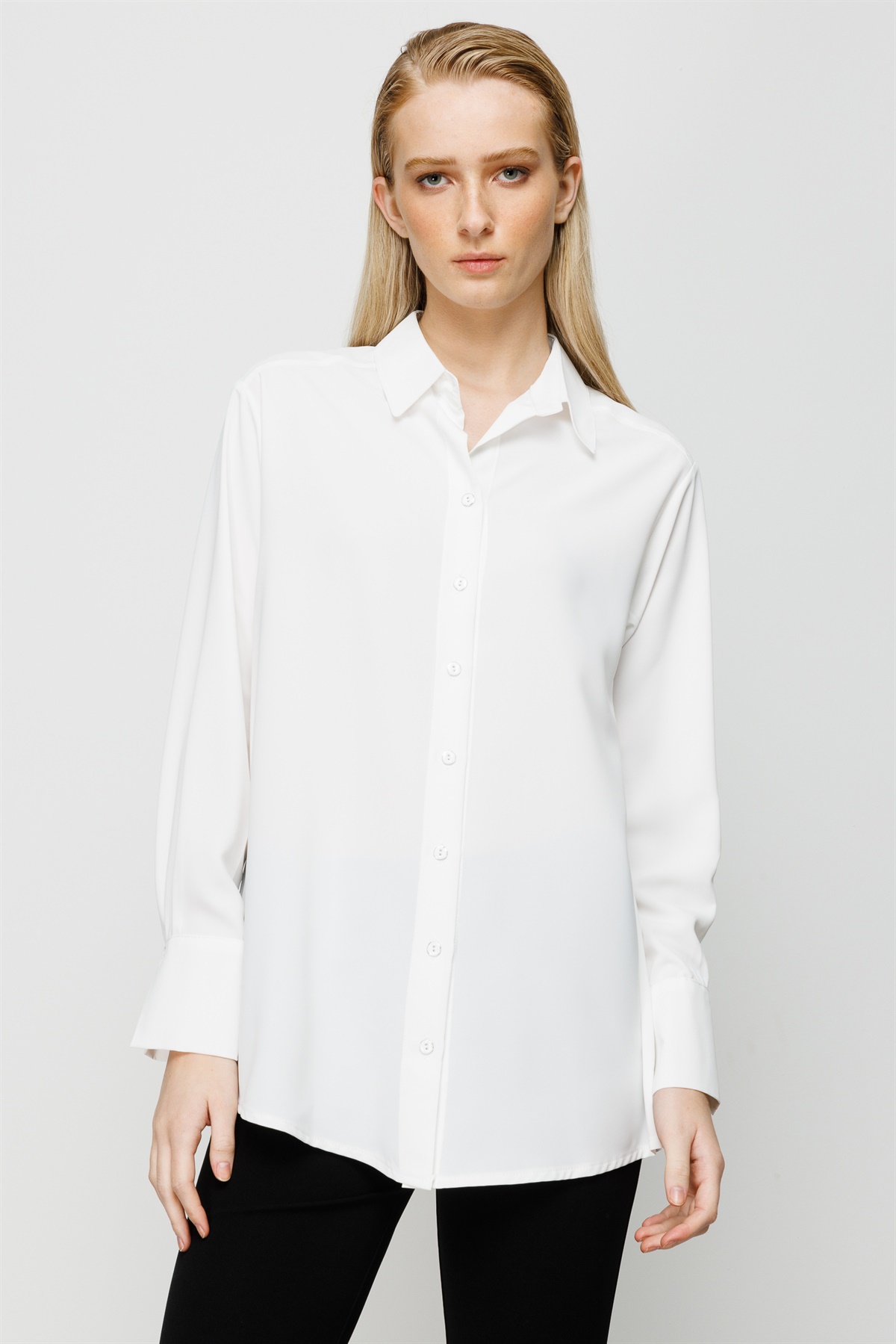 Modailgi  Düşük Omuzlu Salaş Gömlek Ekru