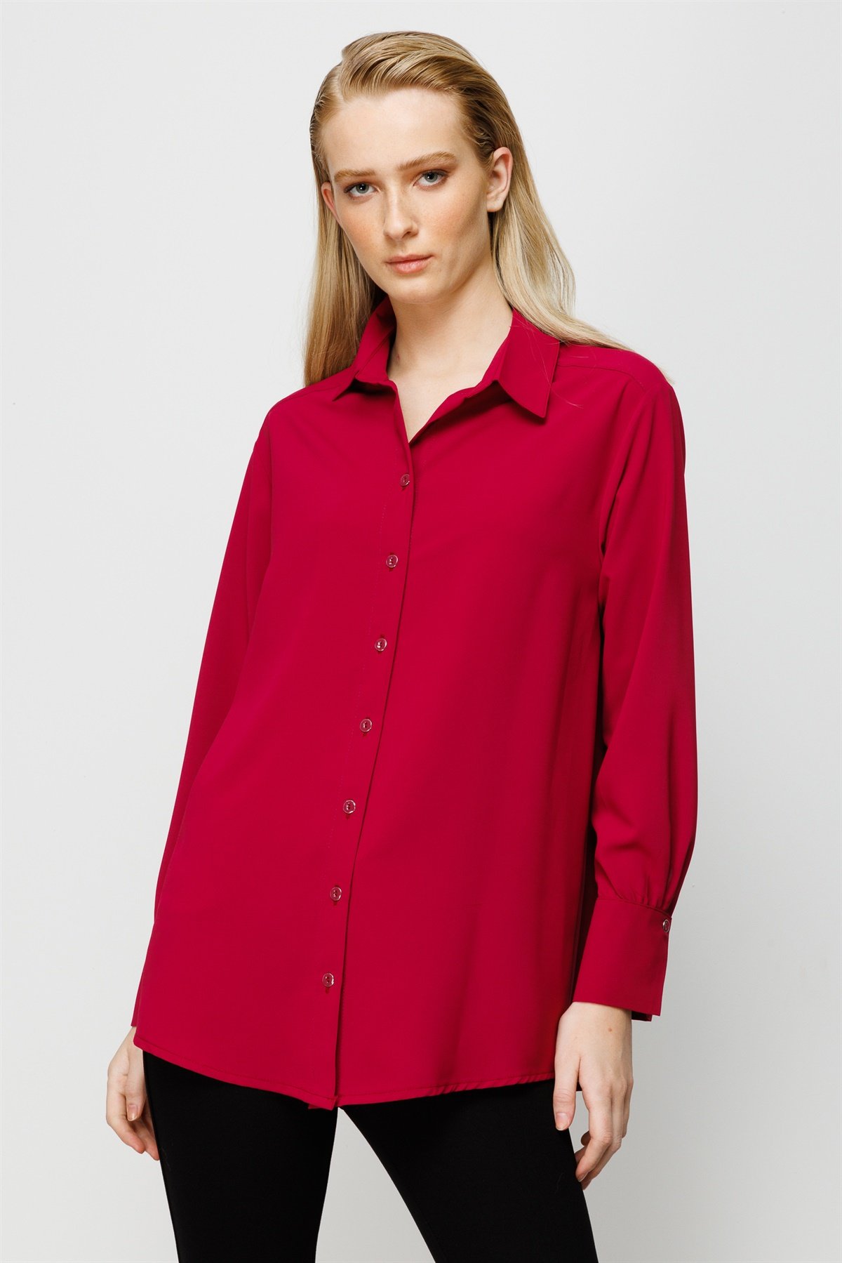 Modailgi  Düşük Omuzlu Salaş Gömlek Fuşya