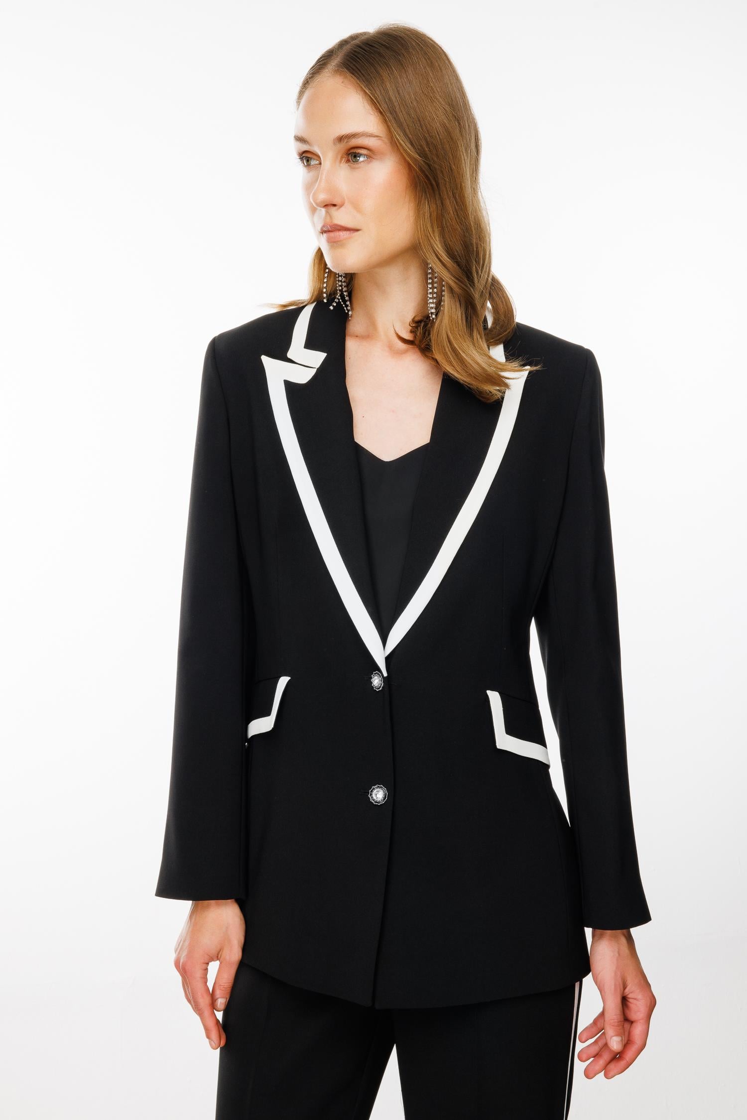 Modailgi  Enkürüsteli Çift Düğme Ceket Siyah