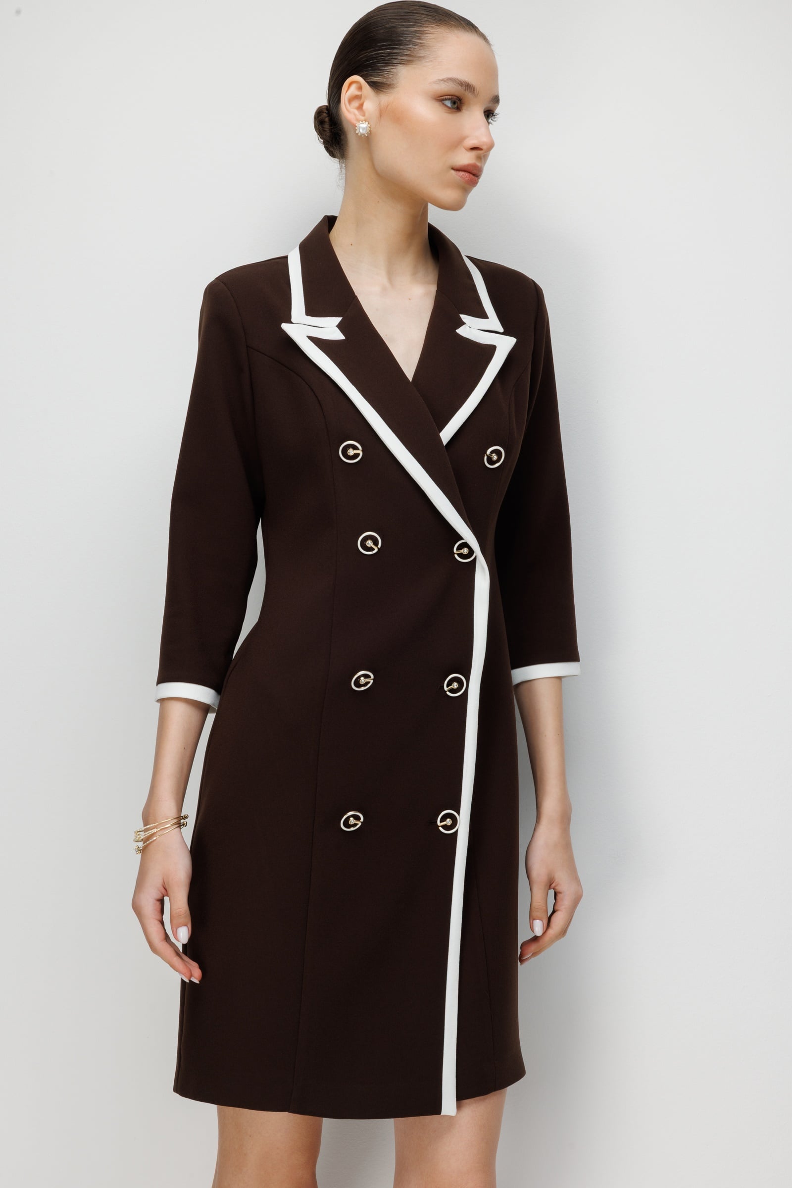 Modailgi  Enkürüsteli Kruvaze Elbise Kahve