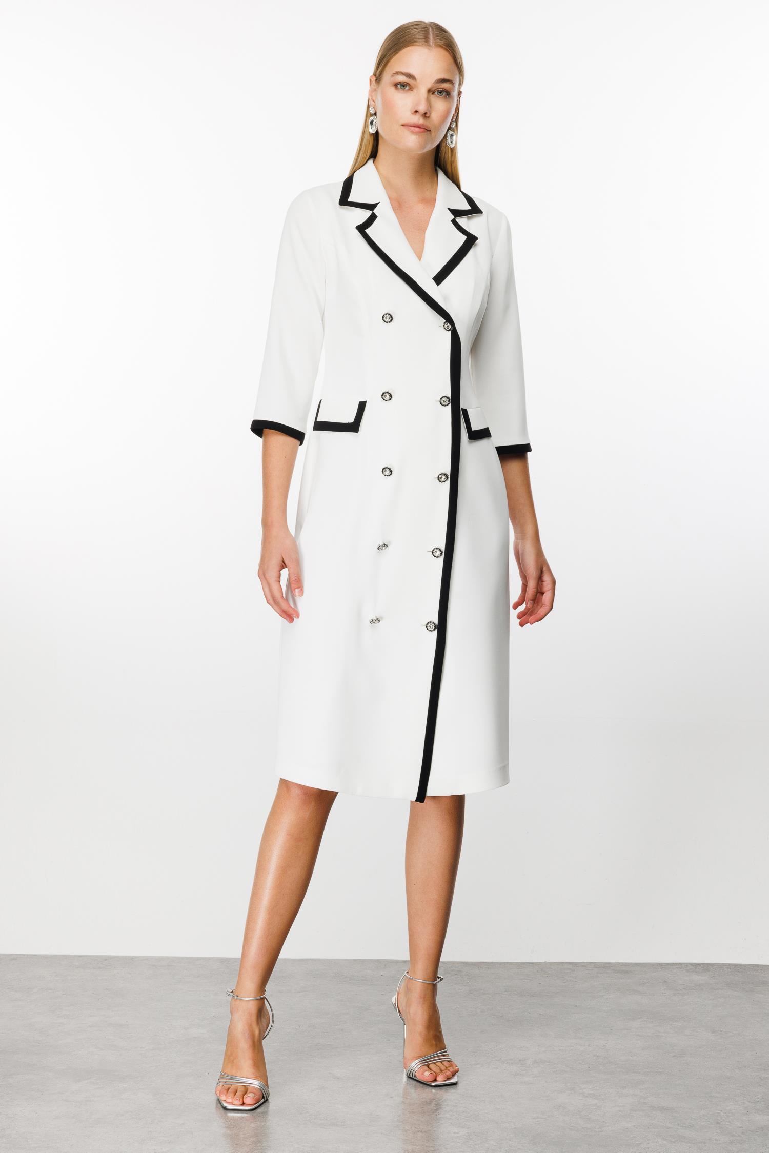 Modailgi  Enkürüsteli Kruvaze Uzun Elbise Ekru