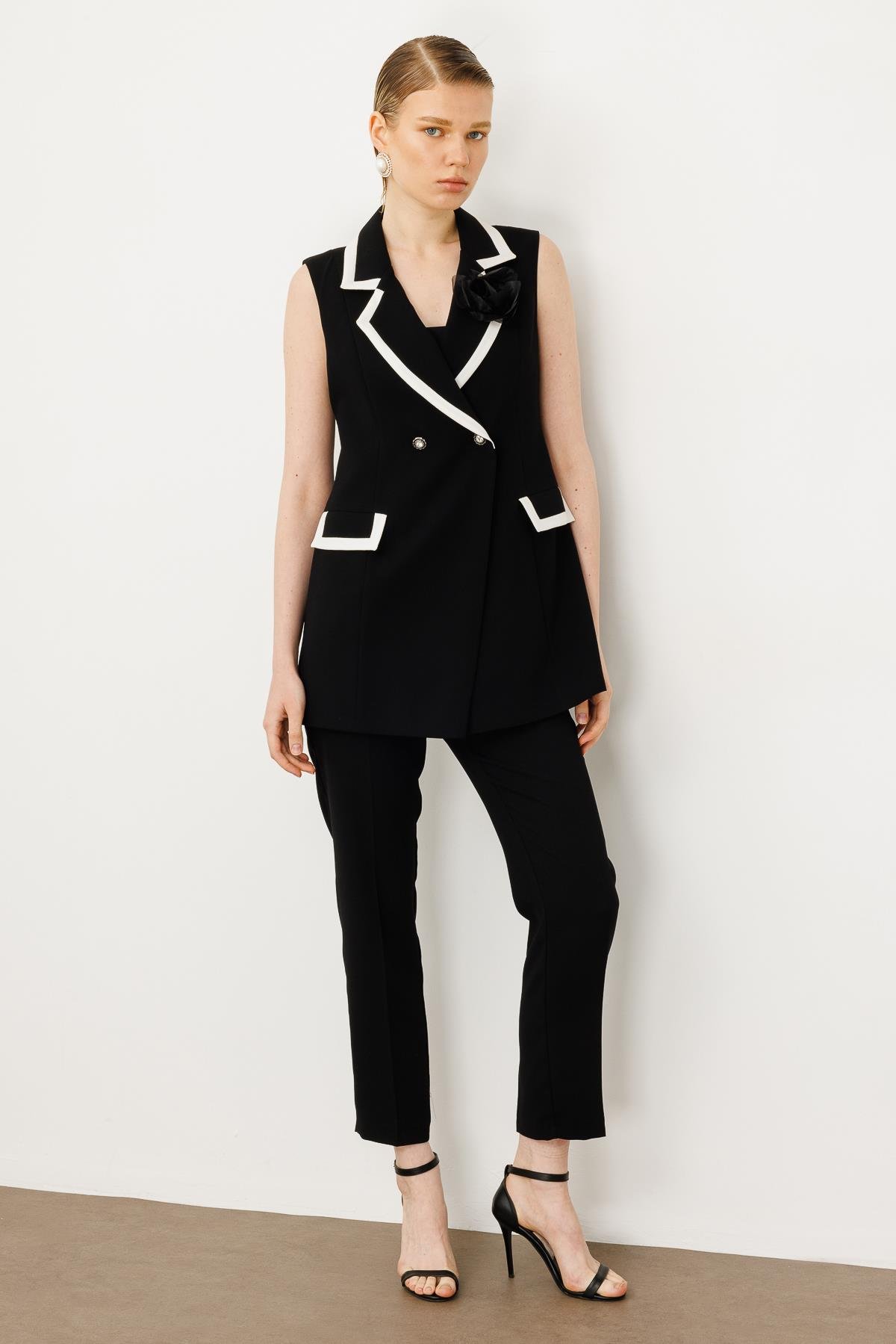 Modailgi  Enkürüsteli Kruvaze Yelek Siyah