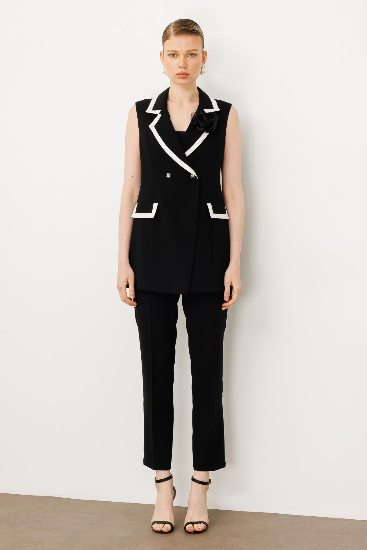 Modailgi  Enkürüsteli Kruvaze Yelek Siyah