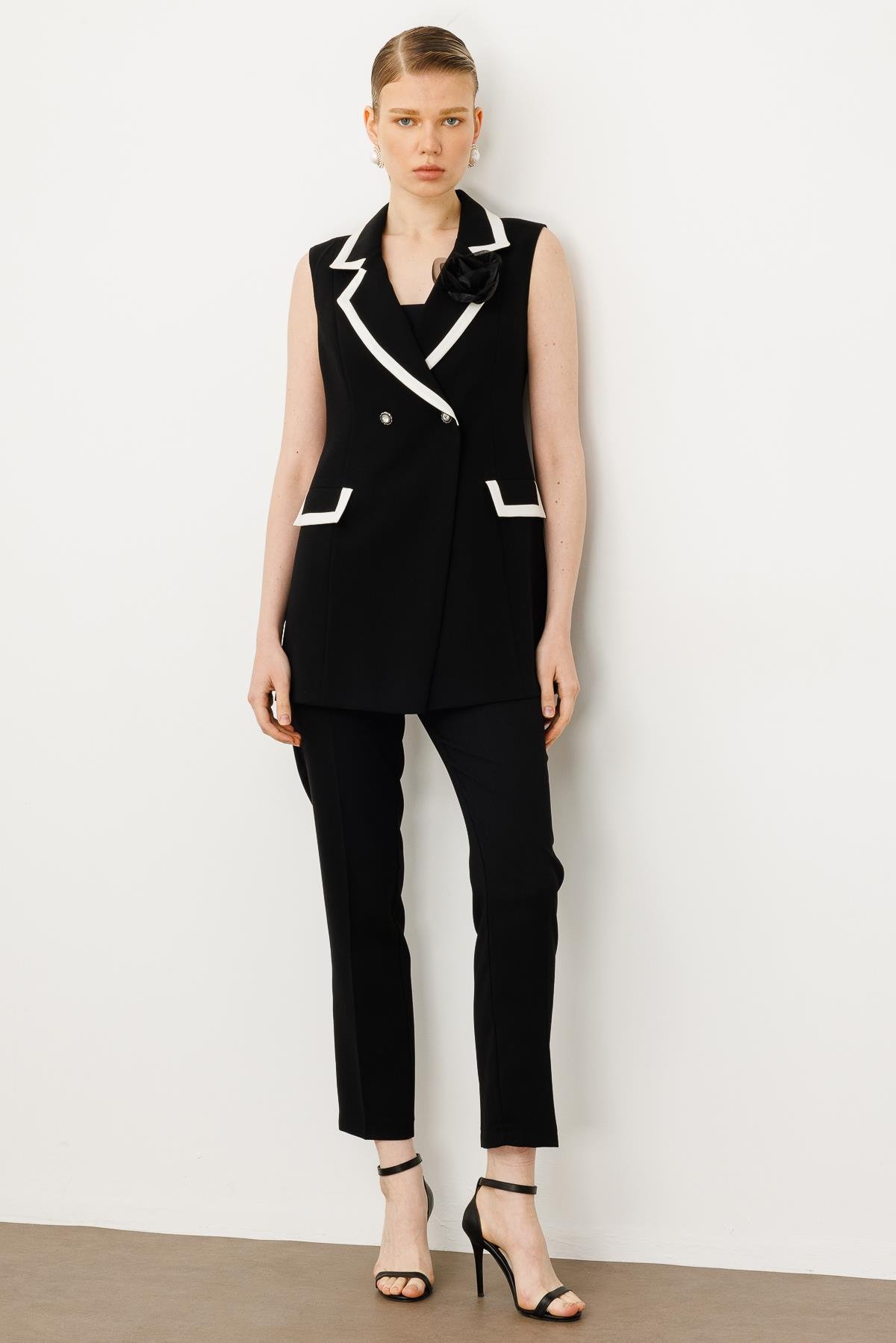 Modailgi  Enkürüsteli Kruvaze Yelek Siyah