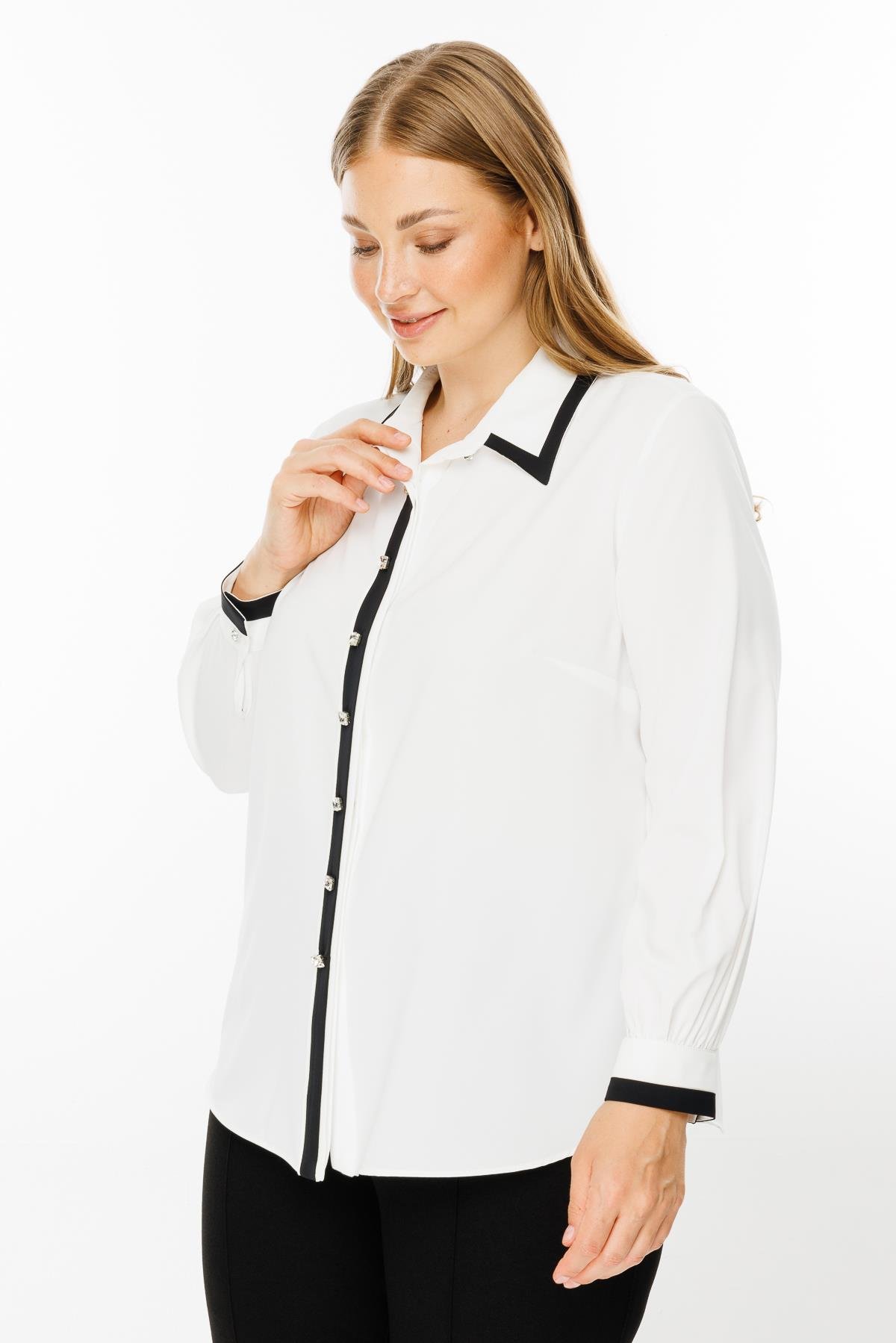 Modailgi  Enkürüsteli Taşlı Gömlek Ekru