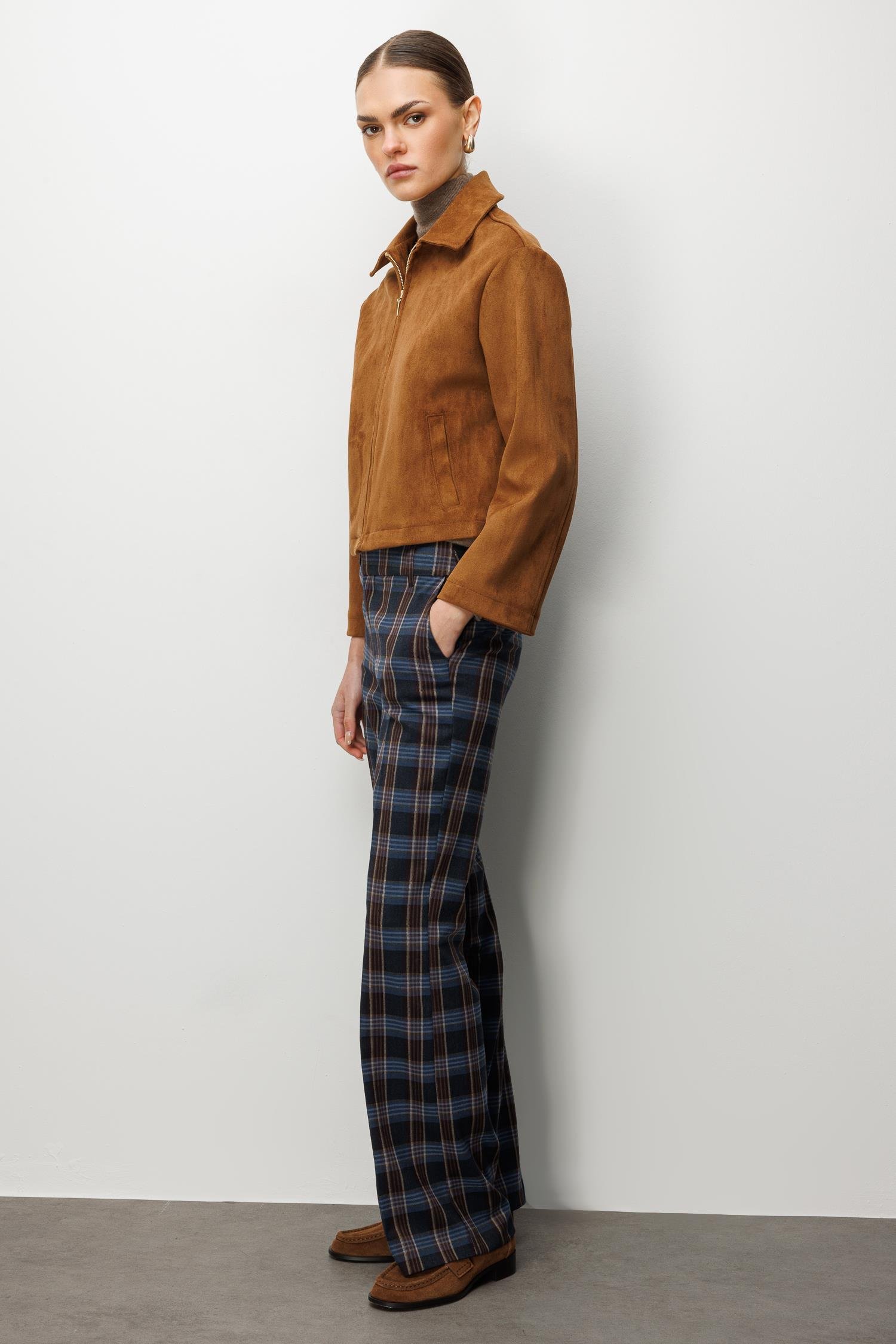 Modailgi  Erkek Yaka Fermuar Kapamalı Süet Mont Taba