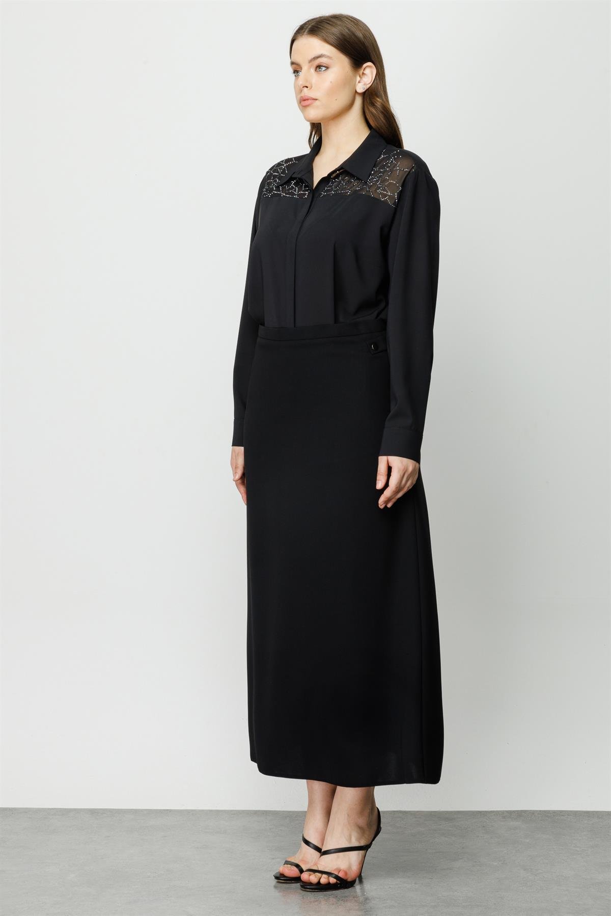 Modailgi  Klasik Uzun Çan Etek Siyah