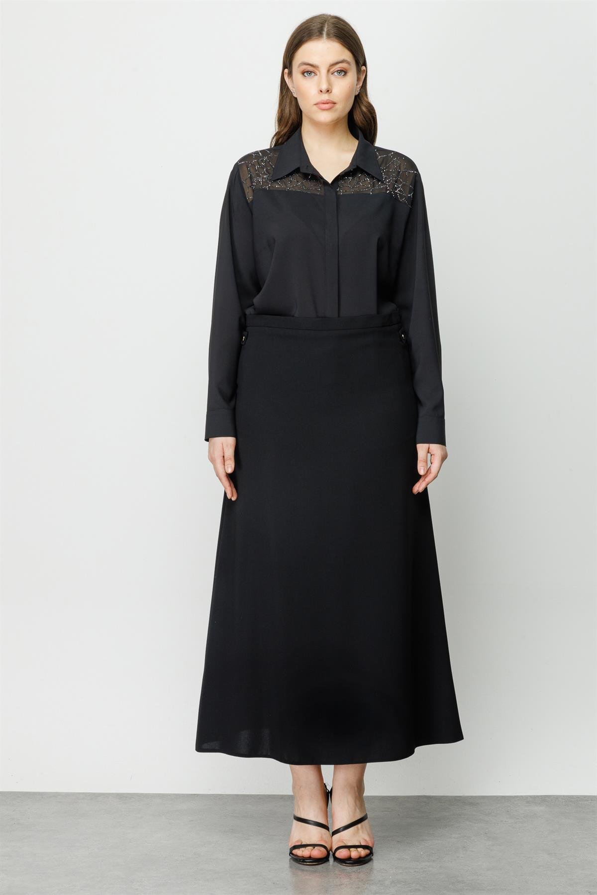 Modailgi  Klasik Uzun Çan Etek Siyah