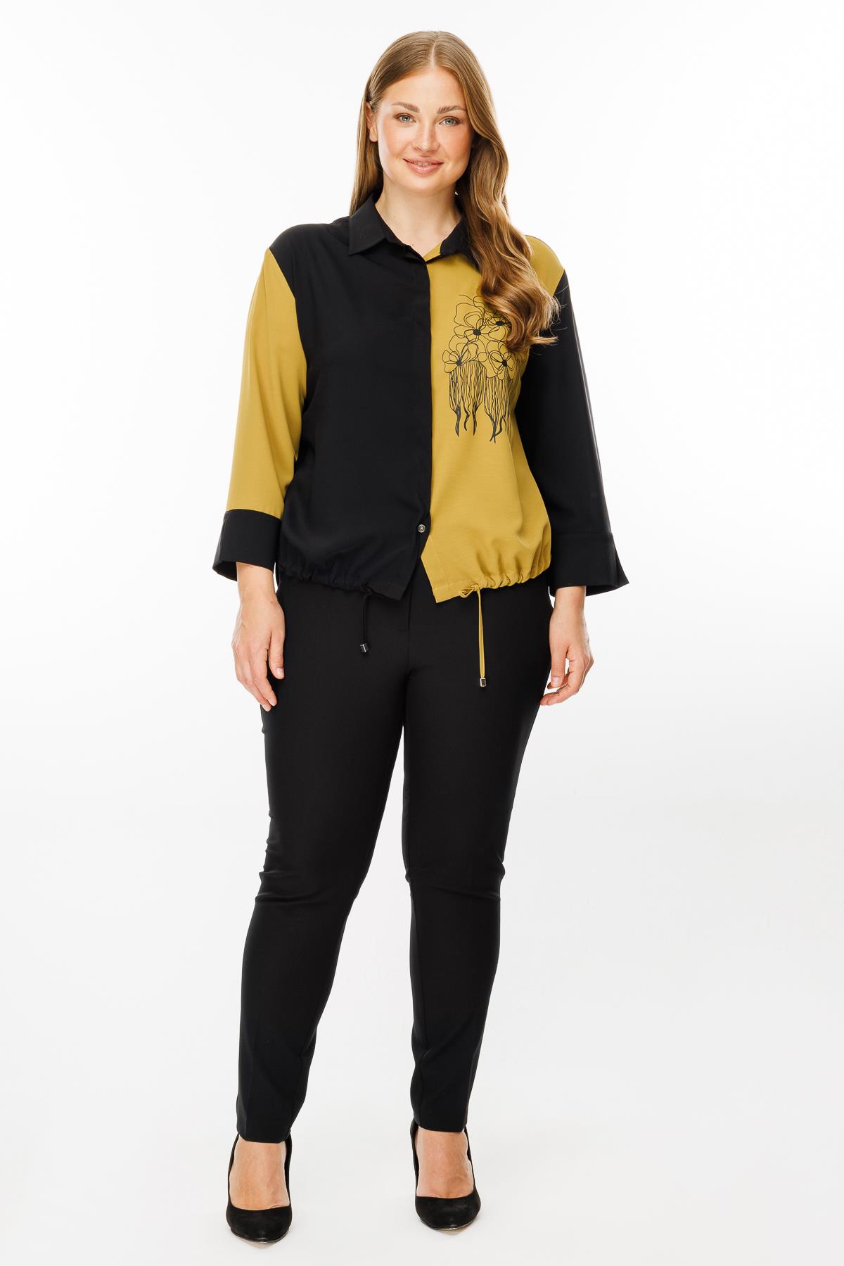 Modailgi  Etek Ucu Büzgülü Çiçek Baskılı Bluz Olive