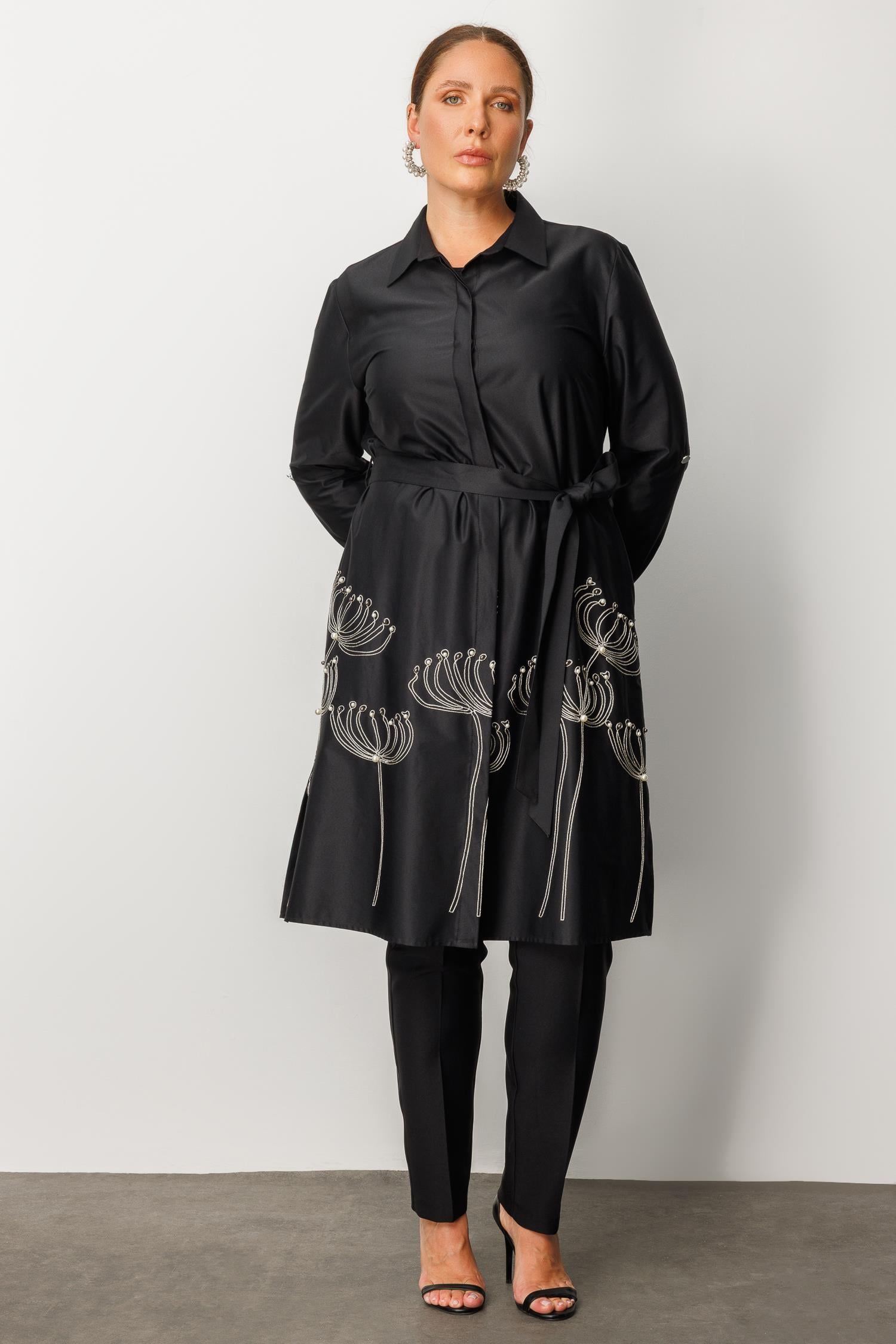 Modailgi  Etek Ucu Nakış İnci İşlemeli Kuşaklı Tunik Orijinal