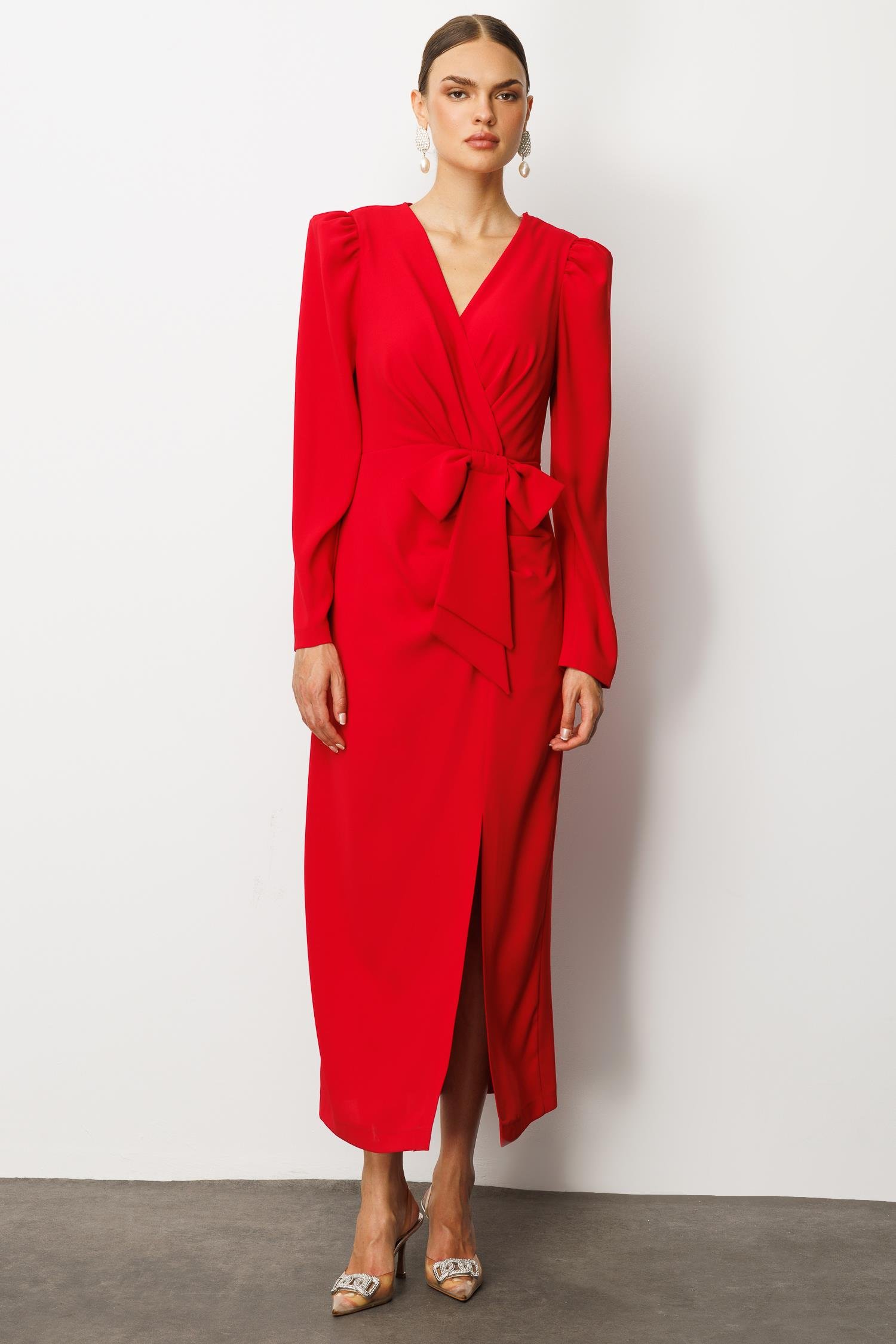 Modailgi  Fiyonk Detaylı Elbise Kırmızı