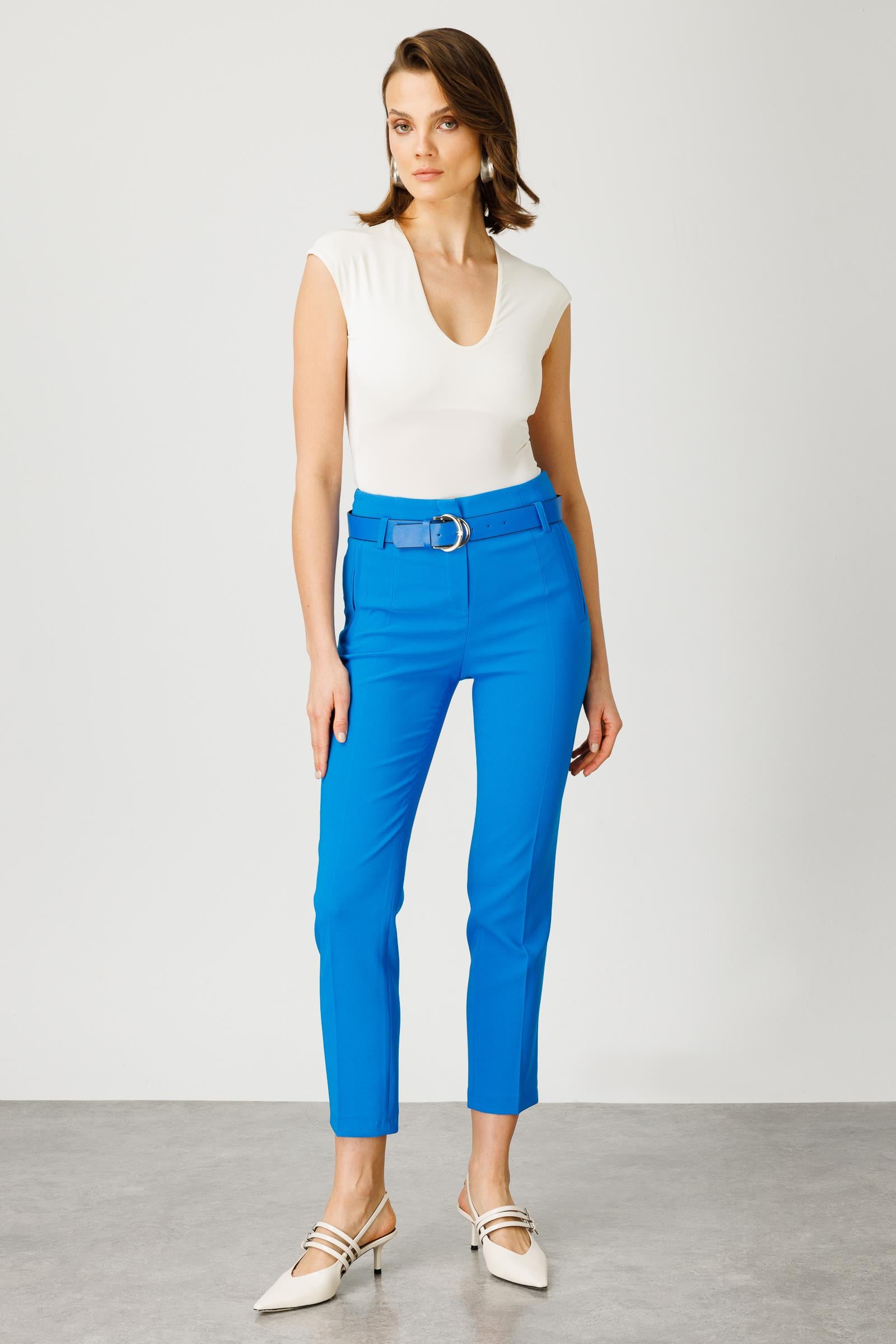 Modailgi  Fleto Cepli Kemerli Takım Pantolon - 7533 Mavi