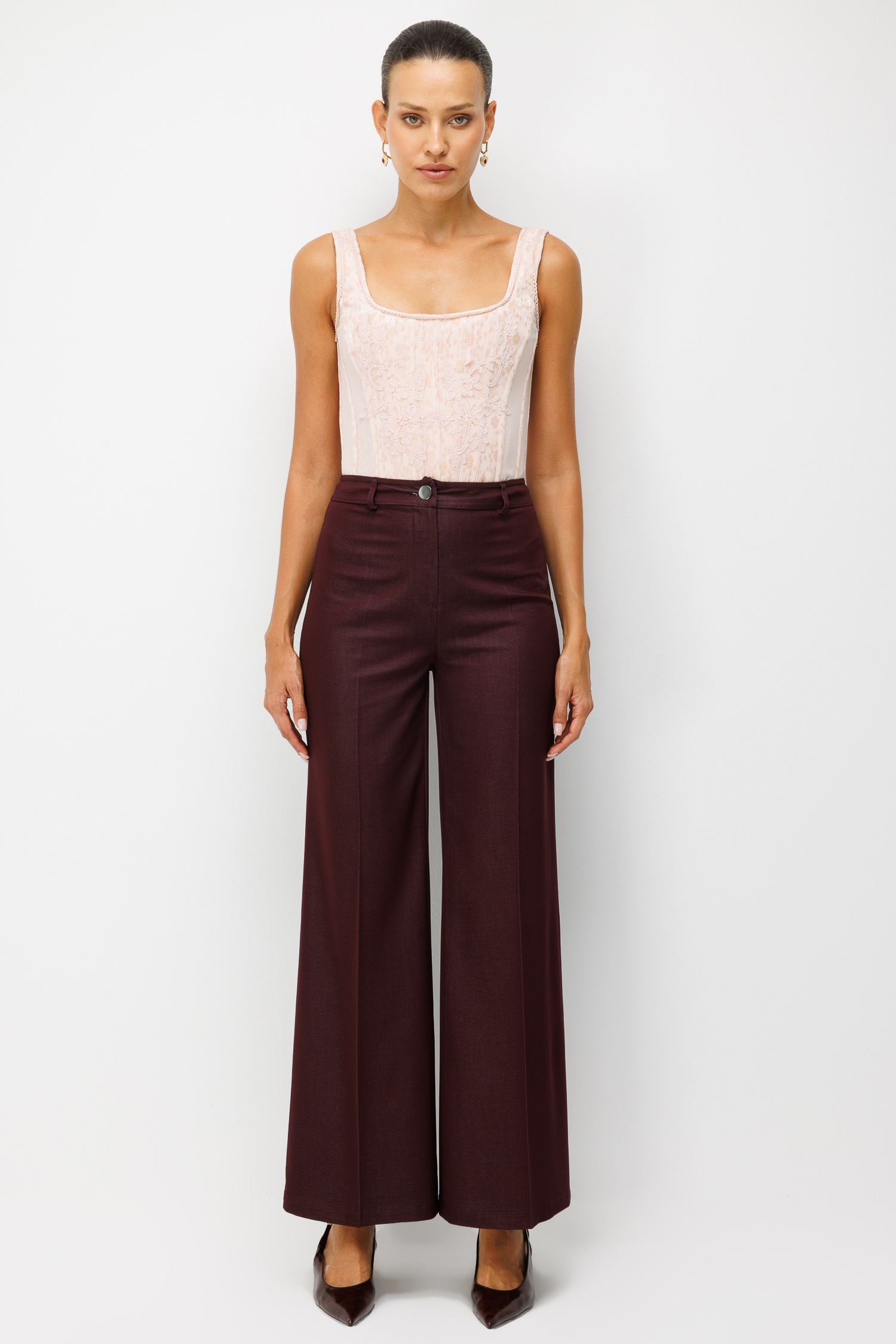 Modailgi  Geniş Paça Pantolon - 10161 Bordo