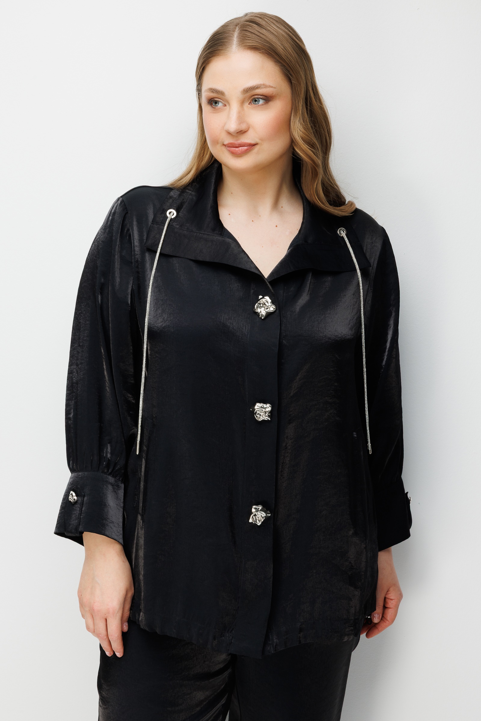 Modailgi  Geniş Salaş Yaka Oversize Gömlek - 30129 Siyah