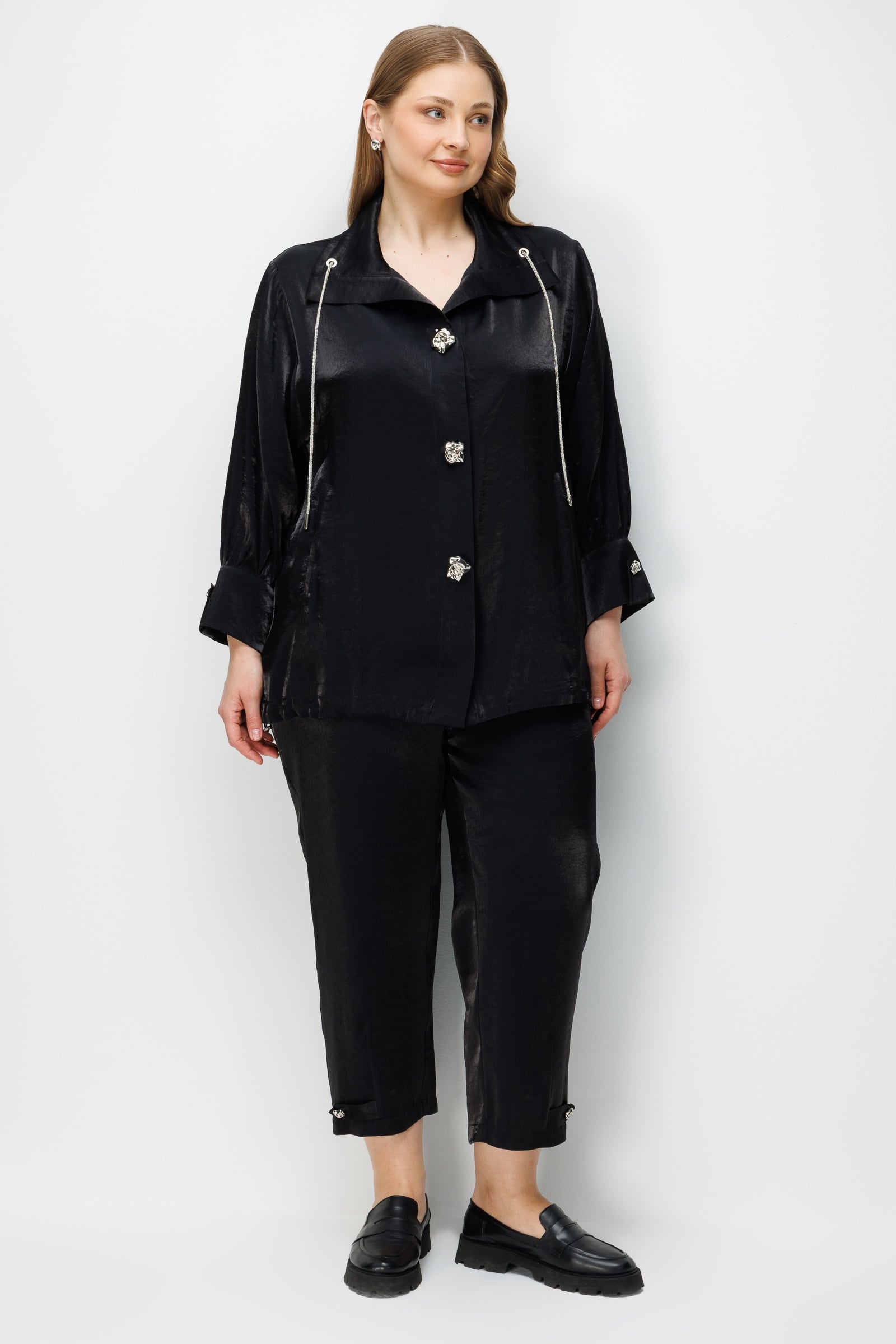 Modailgi  Geniş Salaş Yaka Oversize Gömlek - 30129 Siyah