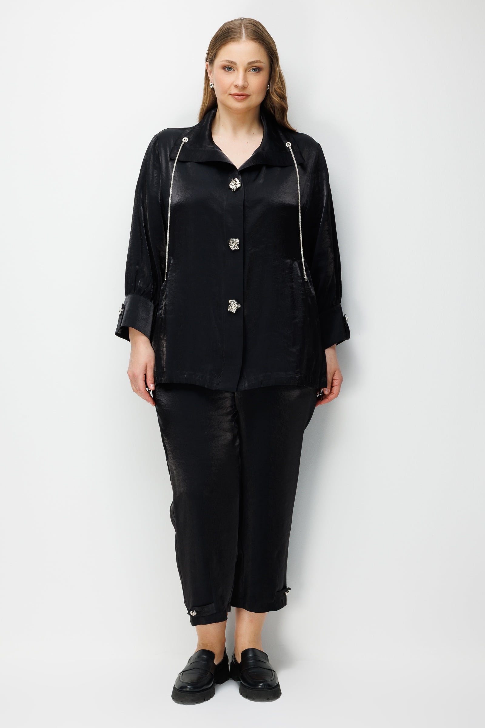 Modailgi  Geniş Salaş Yaka Oversize Gömlek - 30129 Siyah
