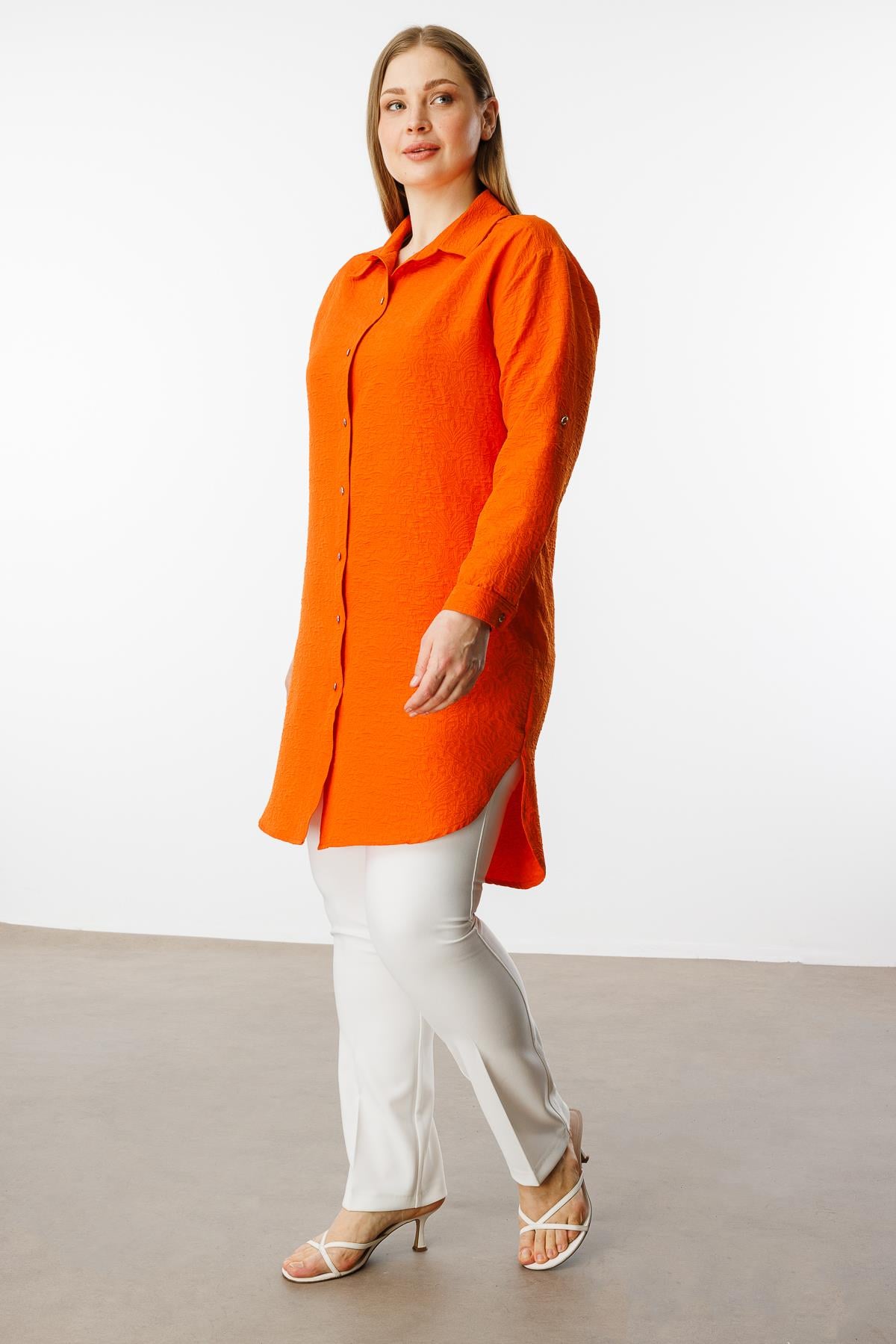 Modailgi  Gofre Kumaş Uzun Tunik Orange