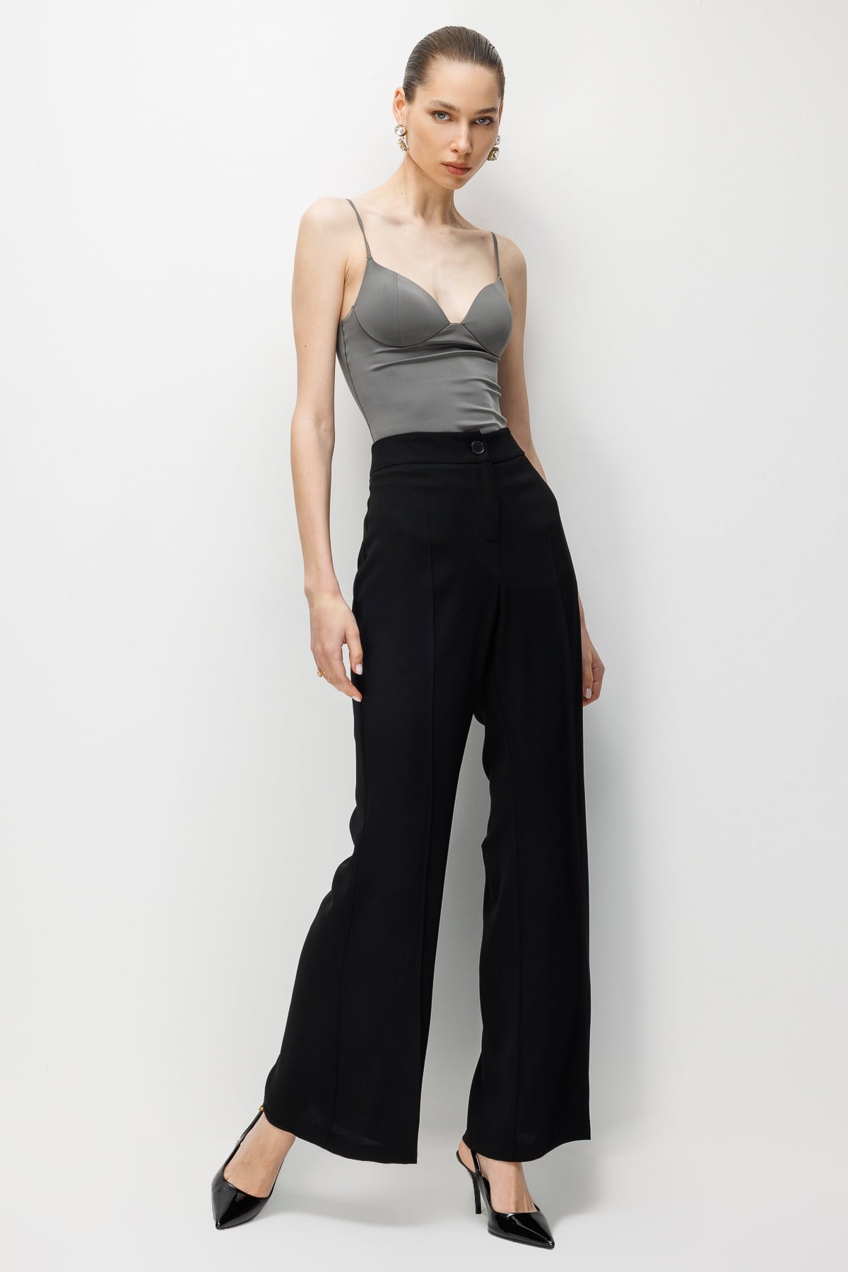 Modailgi  İspanyol Paça Dokuma Pantolon - 75005 Siyah