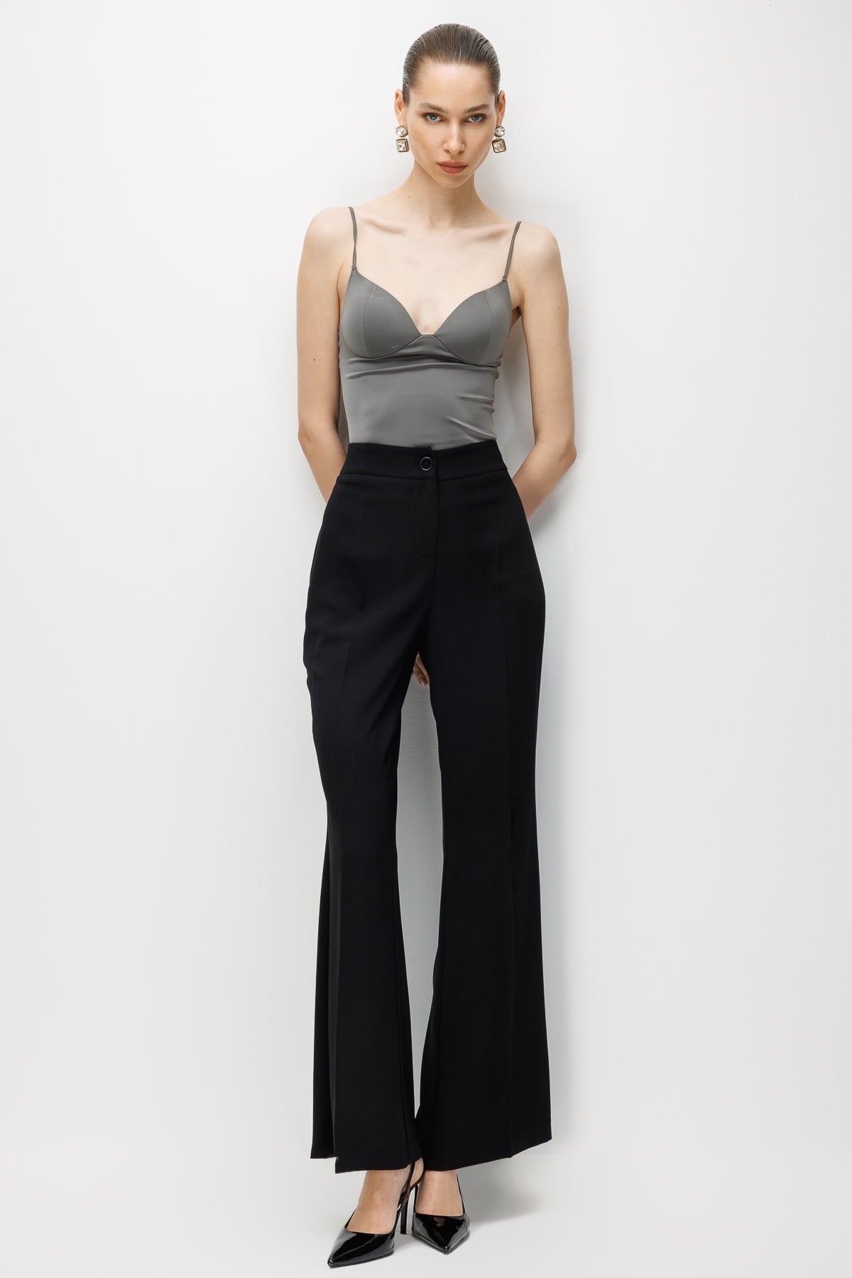 Modailgi  İspanyol Paça Dokuma Pantolon - 75005 Siyah