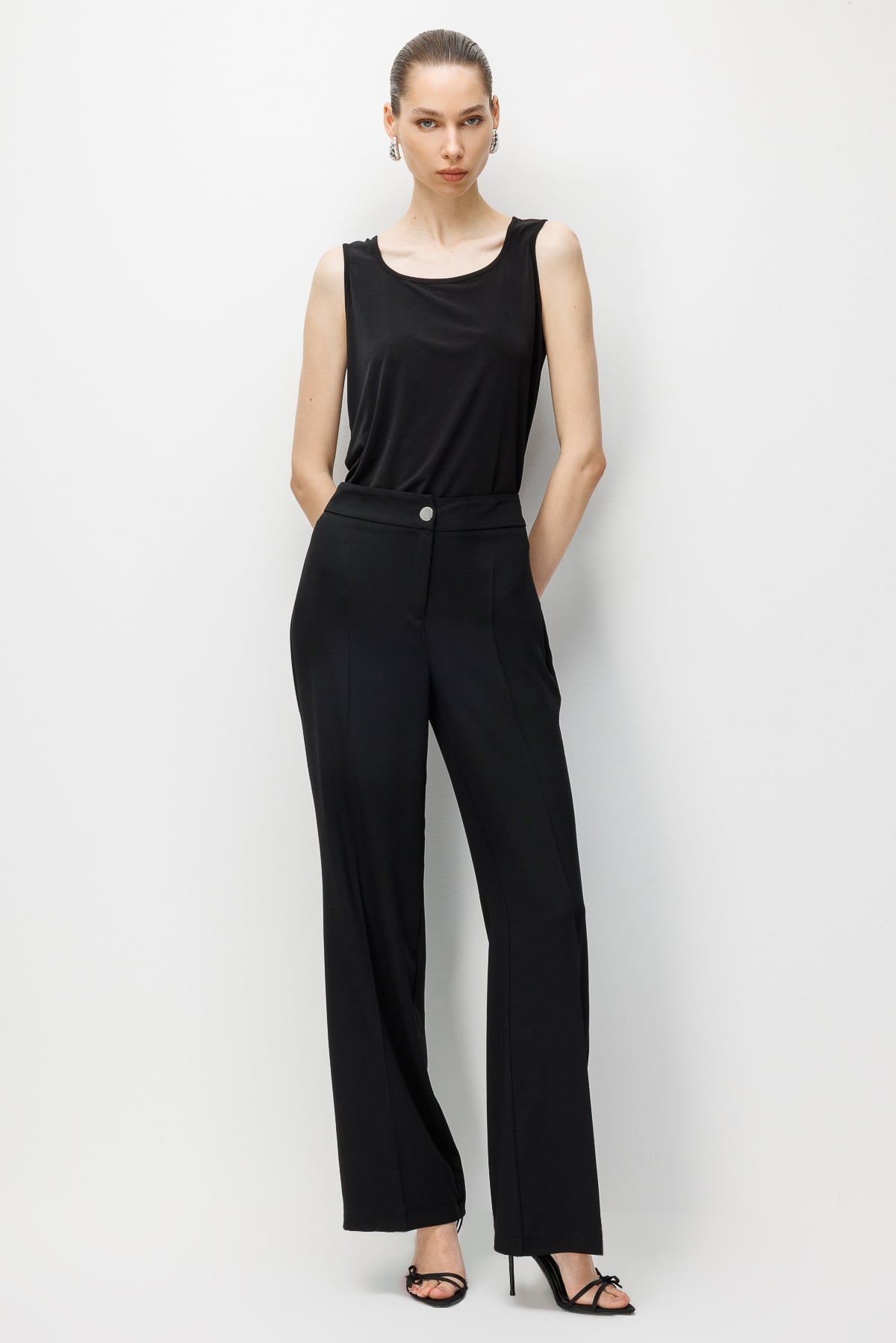 Modailgi  İspanyol Paça Krep Kumaş Pantolon - 75042 Siyah