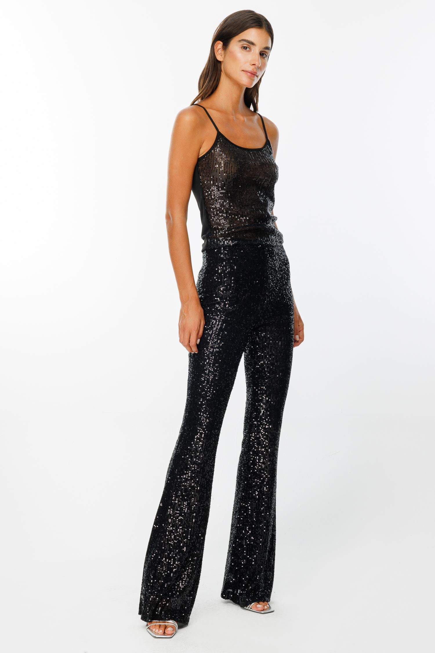 Modailgi  İspanyol Paça Payet Pantolon Siyah