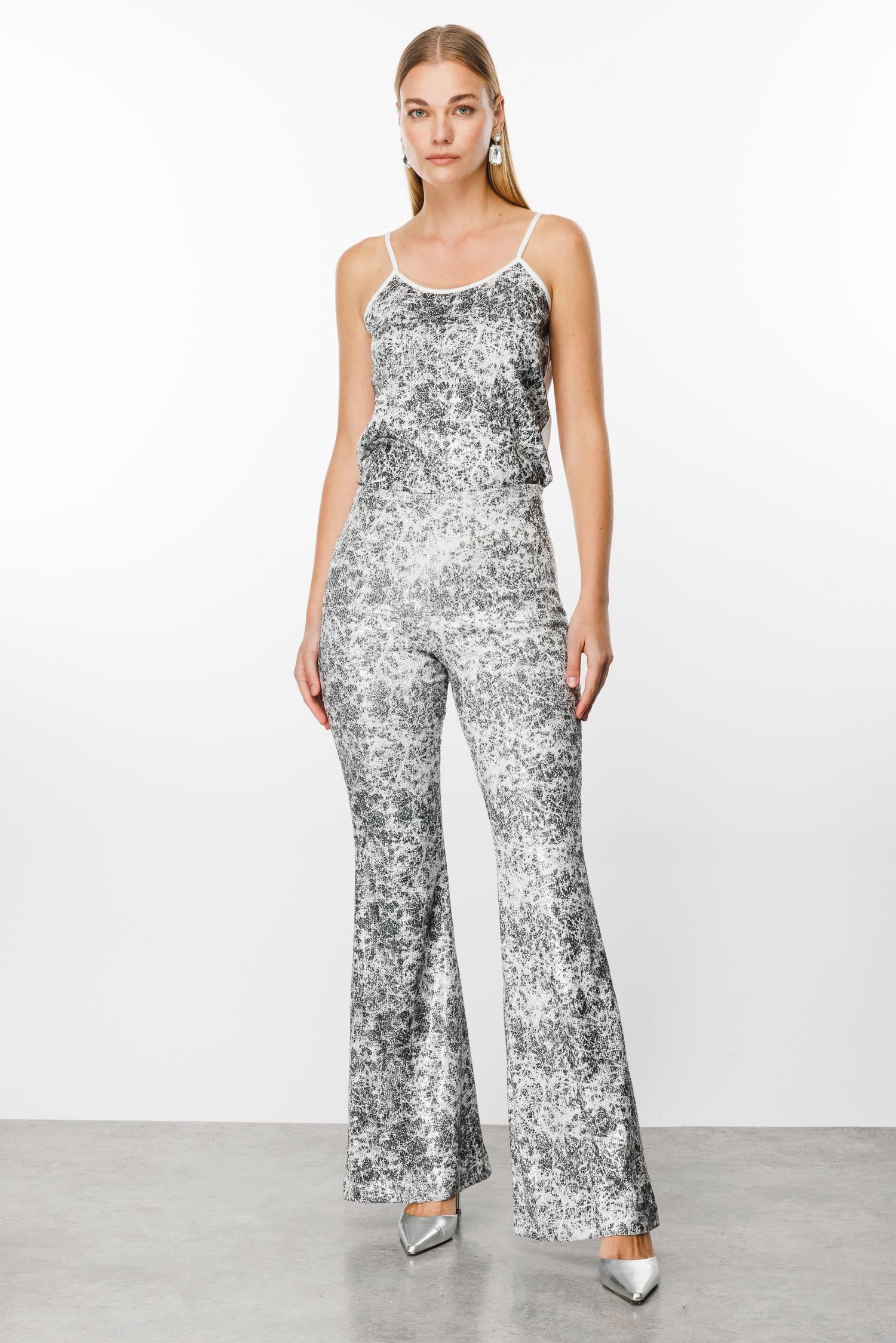 Modailgi  İspanyol Paça Pul Payet Pantolon Siyah