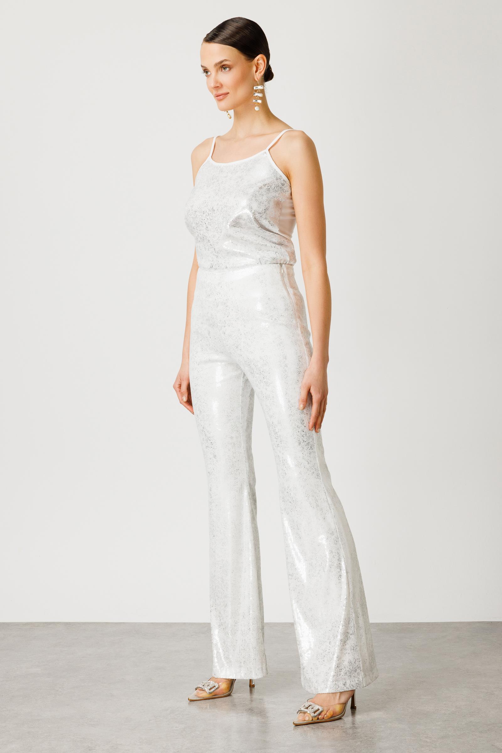 Modailgi  İspanyol Paça Pul Payet Pantolon Ekru