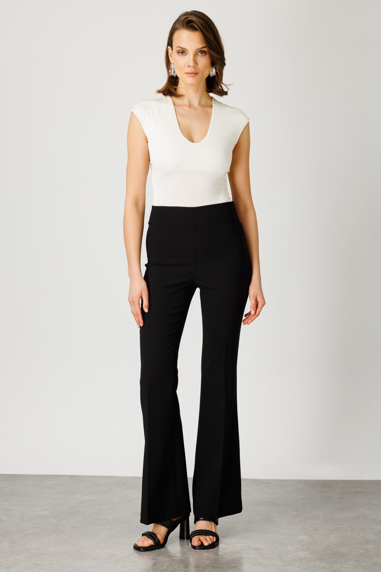 Modailgi  İspanyol Paça Yüksek Bel Pantolon Siyah