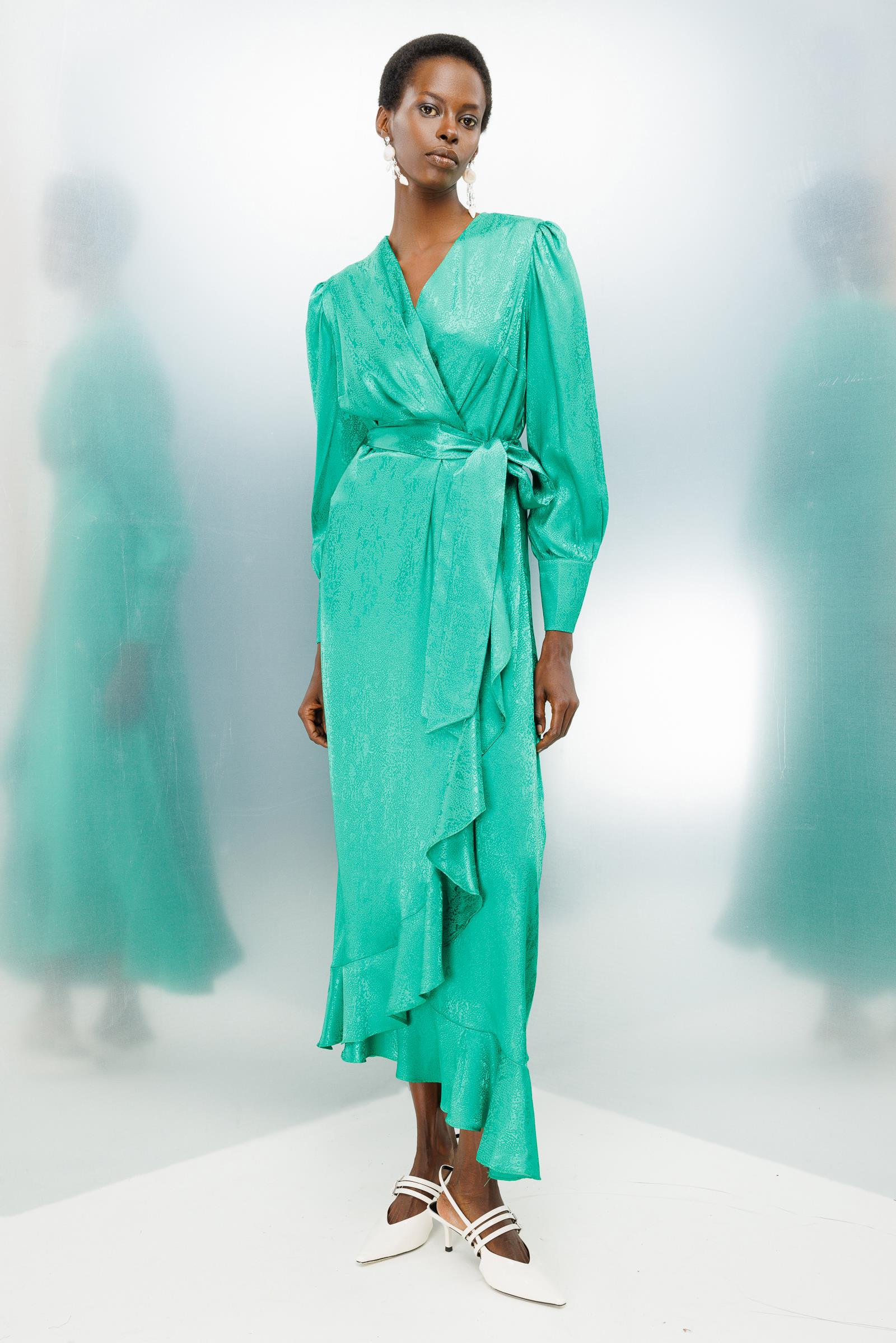 Modailgi  Jakarlı Kruvaze Elbise Yeşil