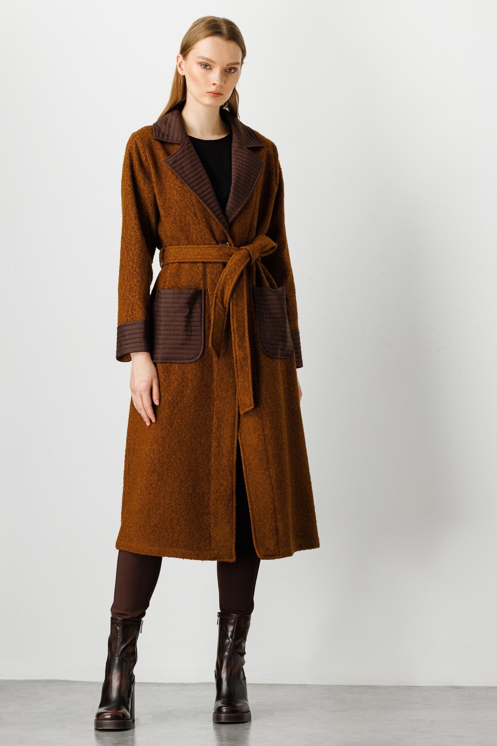 Modailgi  Kapitone Detaylı Uzun Kap Taba