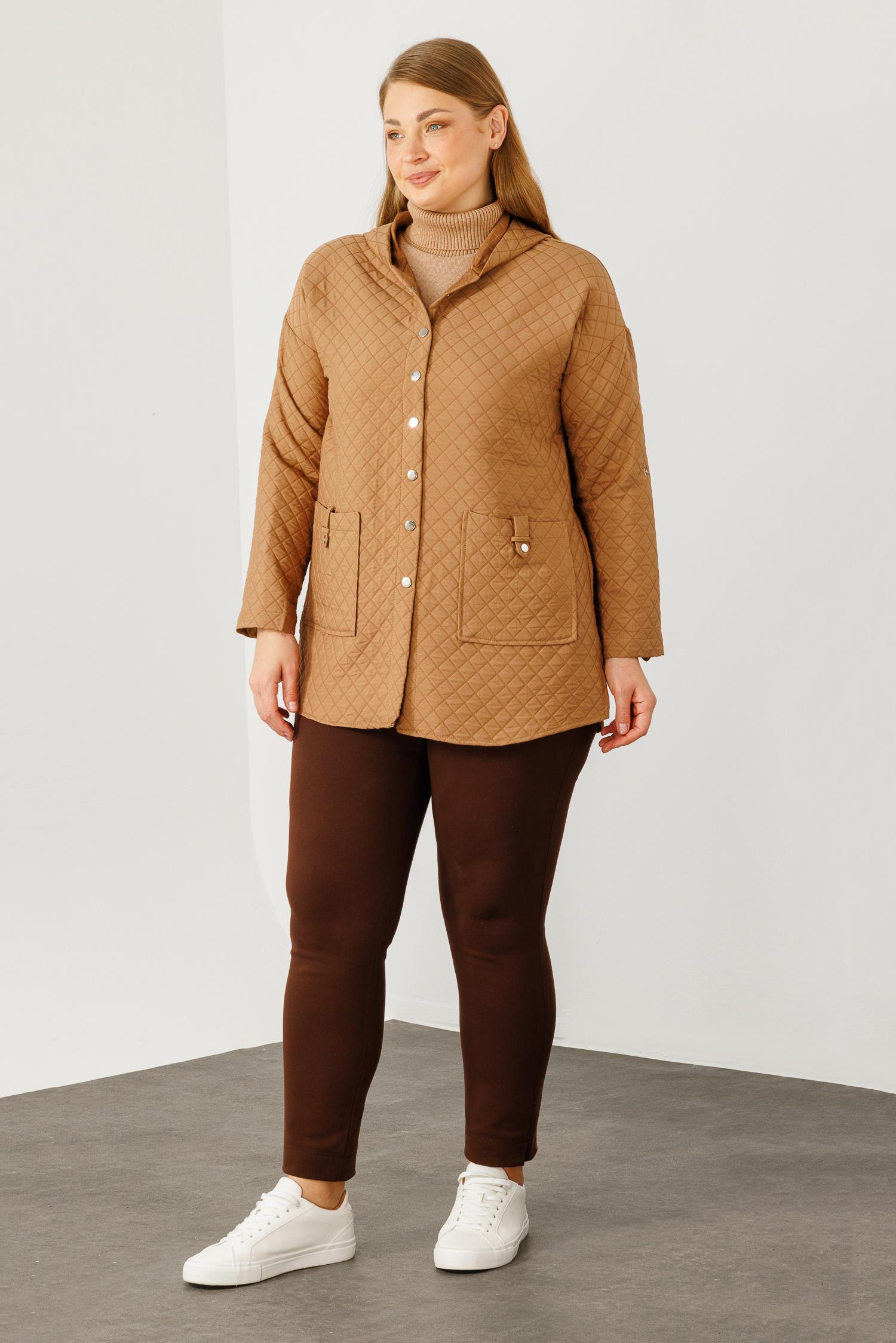 Modailgi  Kapüşonlu Kapitone Mont Camel