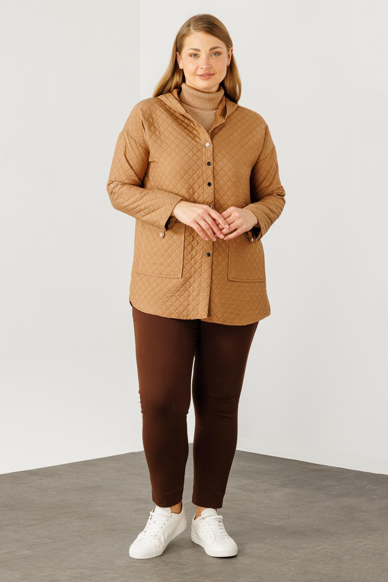 Modailgi  Kapüşonlu Kapitone Mont Camel