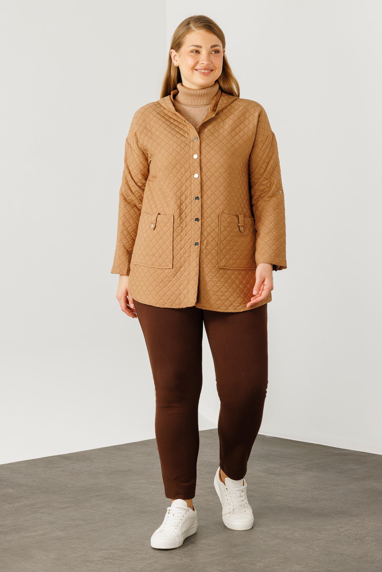 Modailgi  Kapüşonlu Kapitone Mont Camel