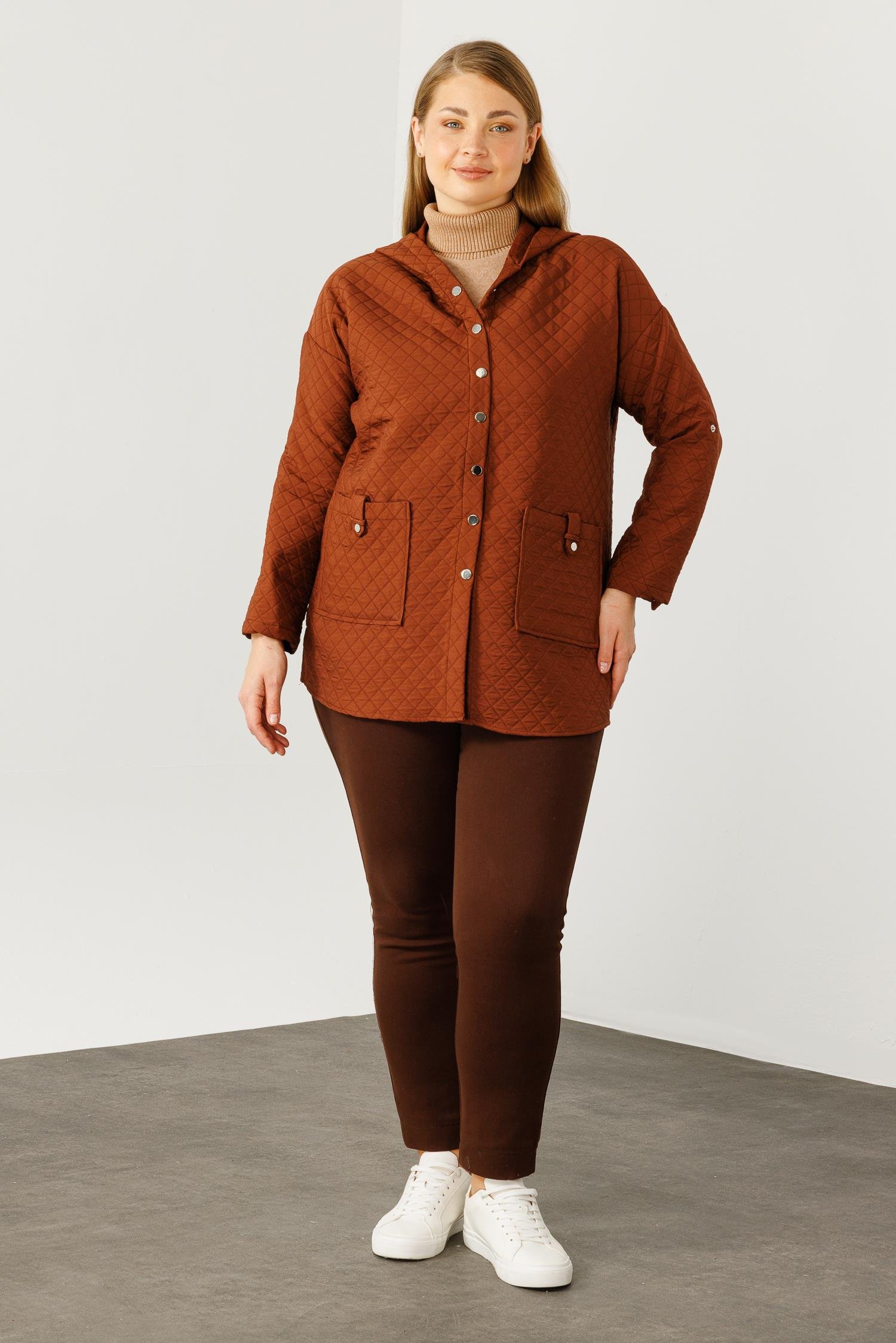 Modailgi  Kapüşonlu Kapitone Mont Taba