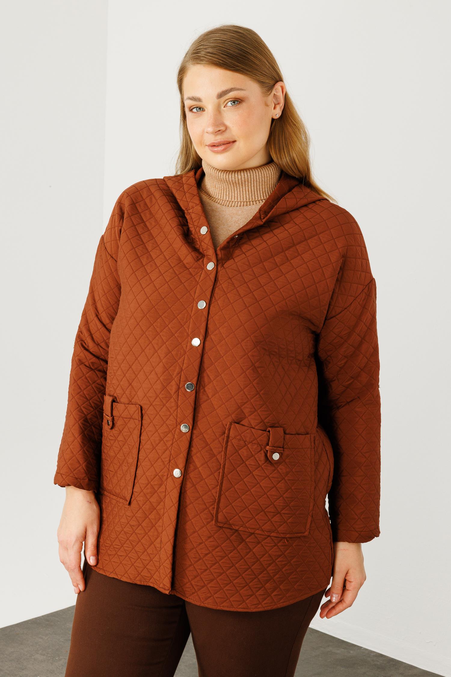 Modailgi  Kapüşonlu Kapitone Mont Taba