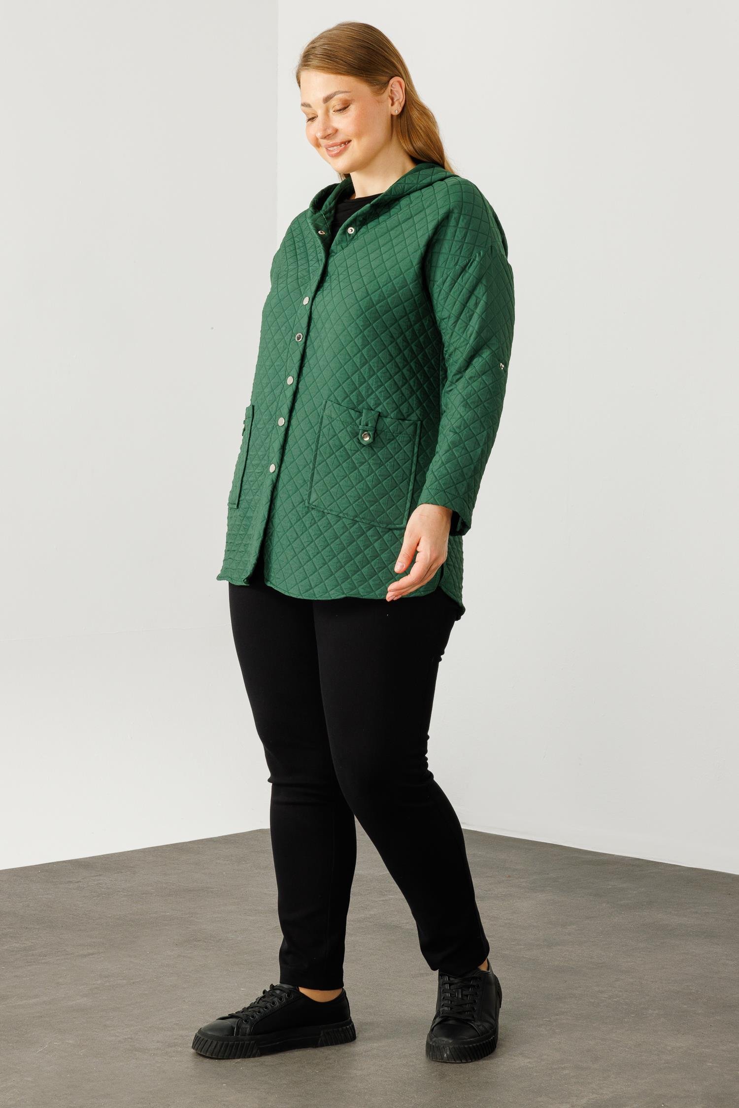 Modailgi  Kapüşonlu Kapitone Mont Yeşil