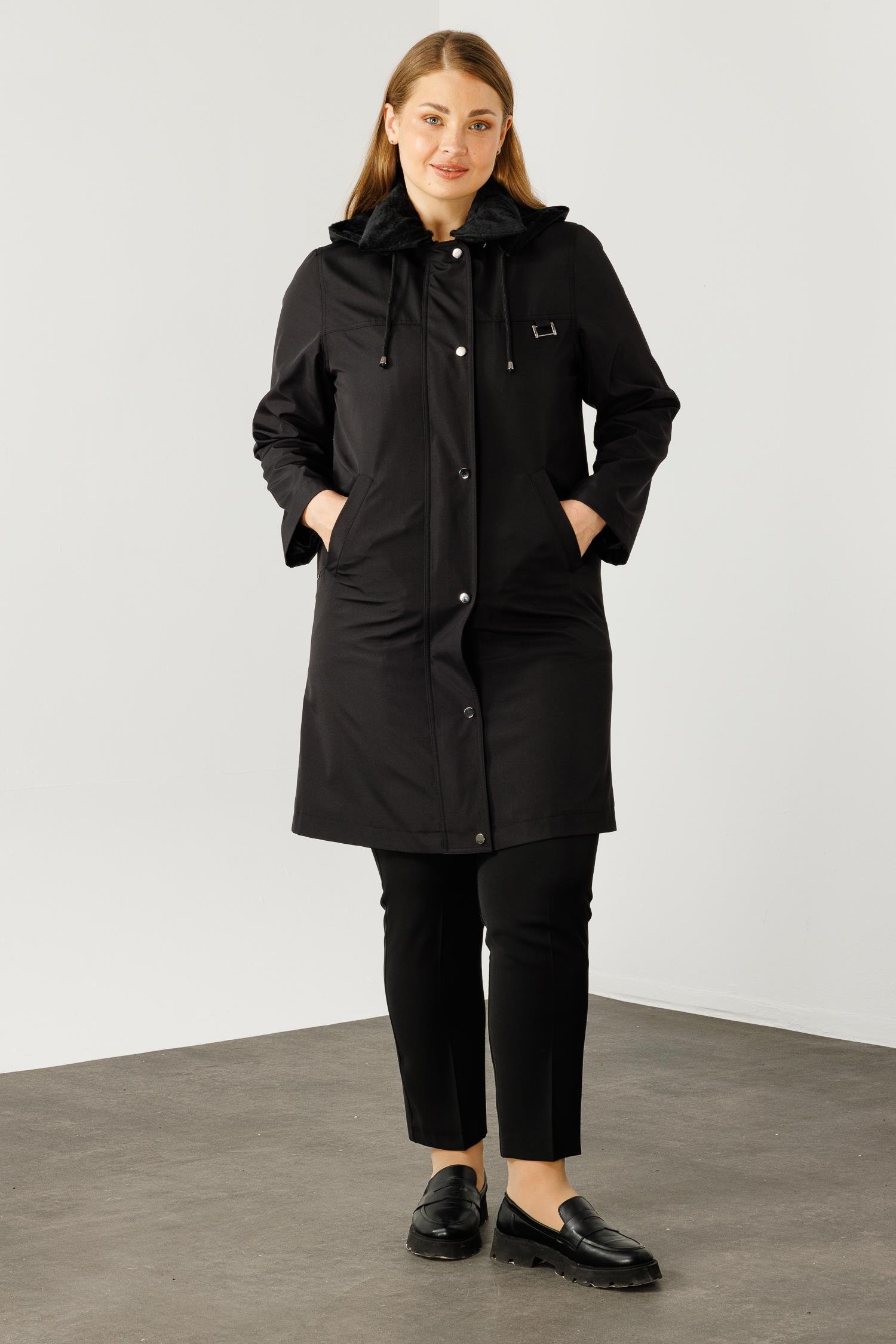 Modailgi  KAPÜŞONLU UZUN KABAN Siyah