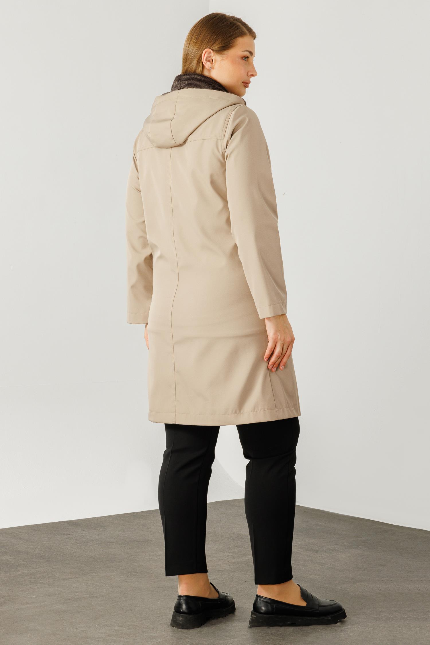 Modailgi  KAPÜŞONLU UZUN KABAN Vizon