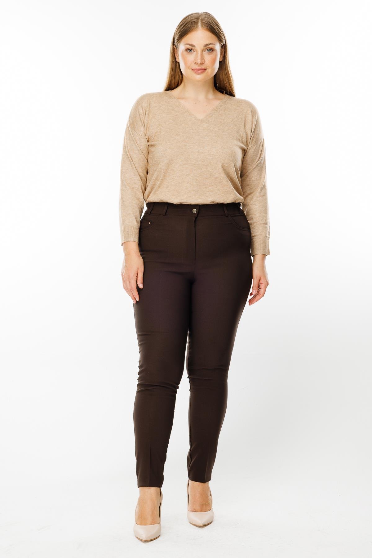 Modailgi  Kemeri Lastikli Pantolon Kahve