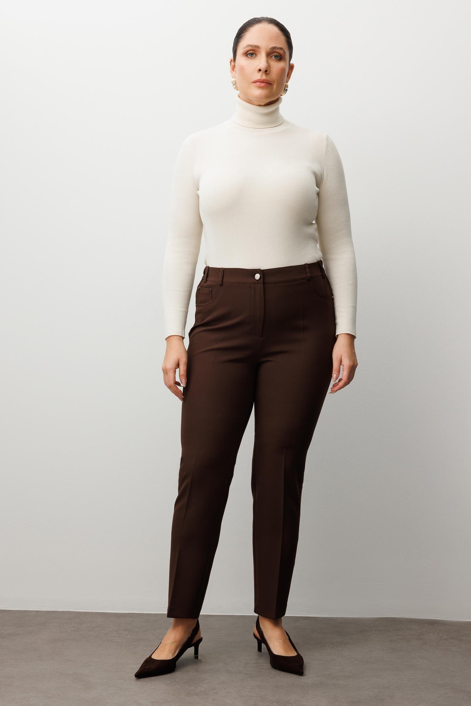 Modailgi  Kemeri Lastikli Pantolon Kahve