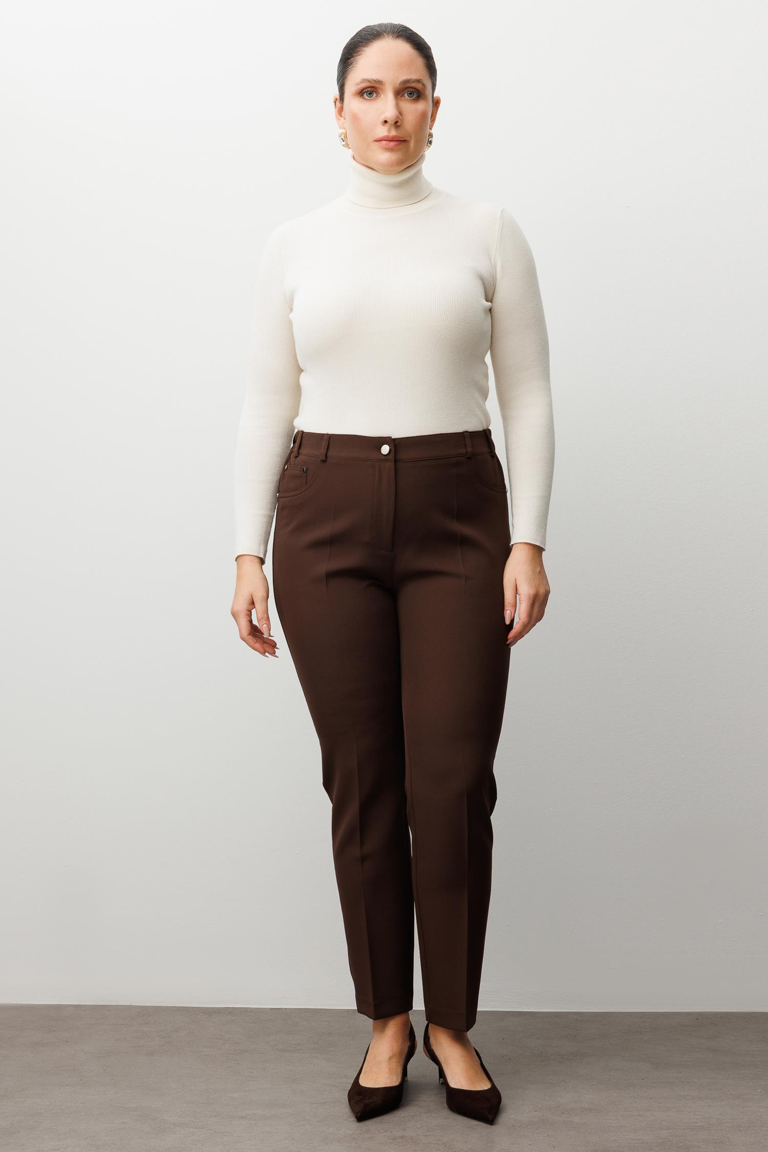 Modailgi  Kemeri Lastikli Pantolon Kahve