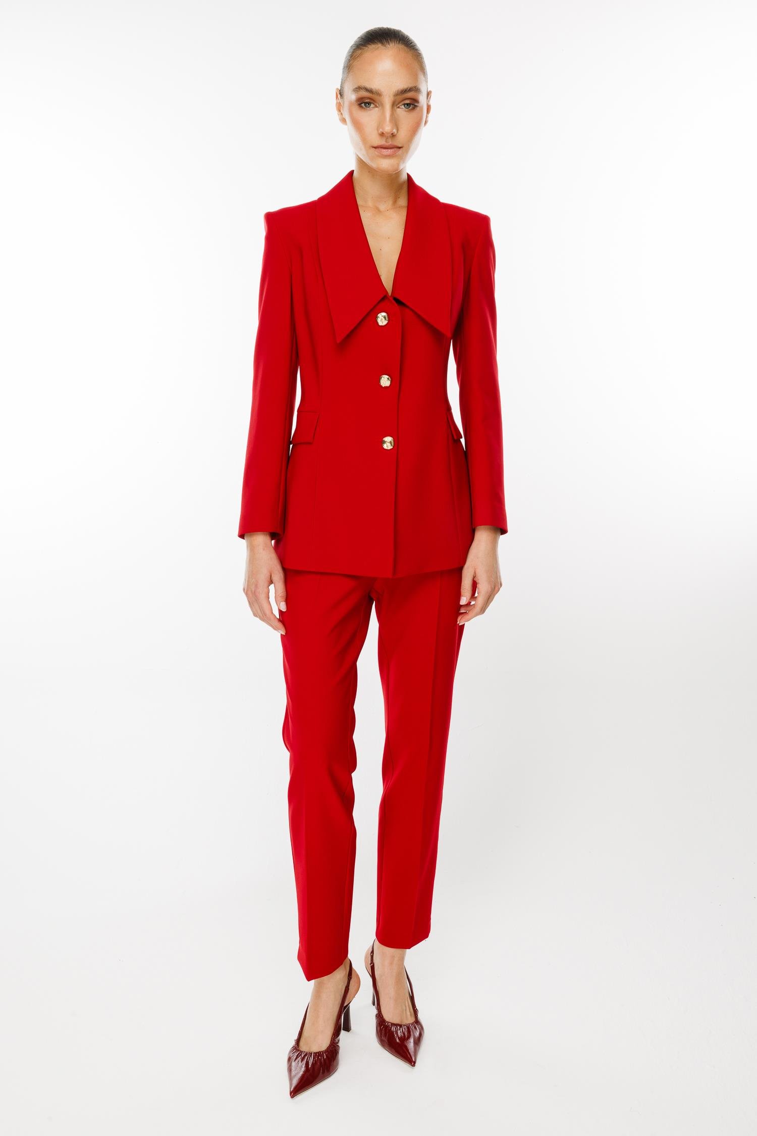 Modailgi  Kırlangıç Yaka Uzun Ceket Kırmızı