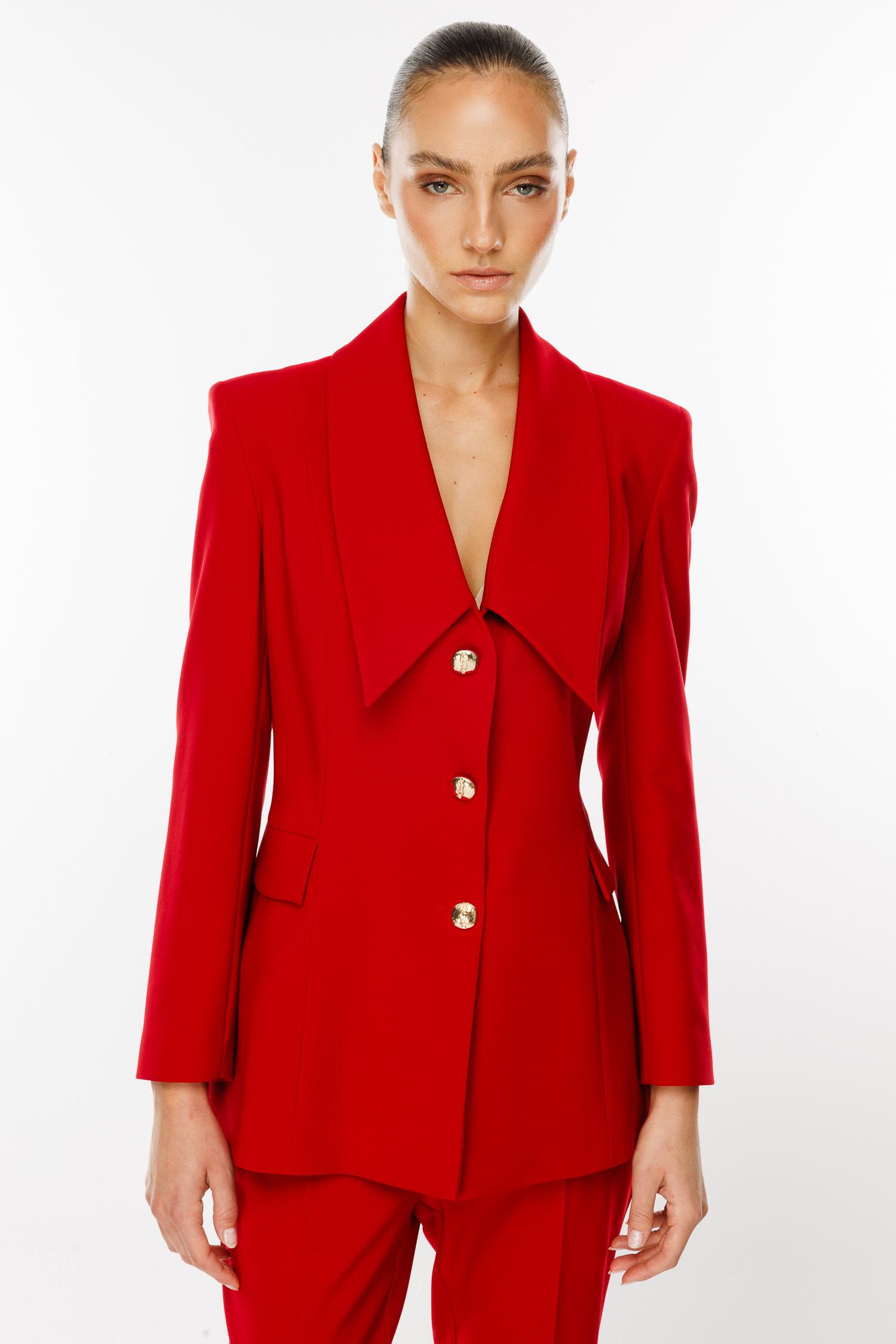 Modailgi  Kırlangıç Yaka Uzun Ceket Kırmızı