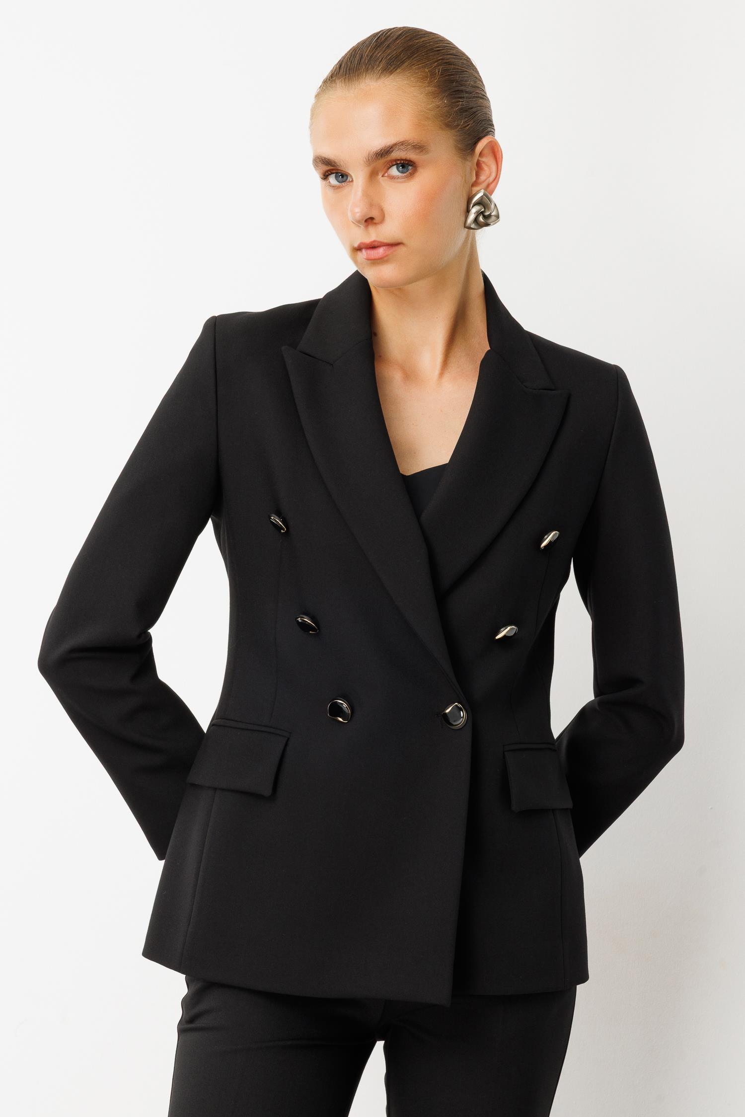 Modailgi  Kırlangıç Yaka Kruvaze Ceket - 40008 Siyah