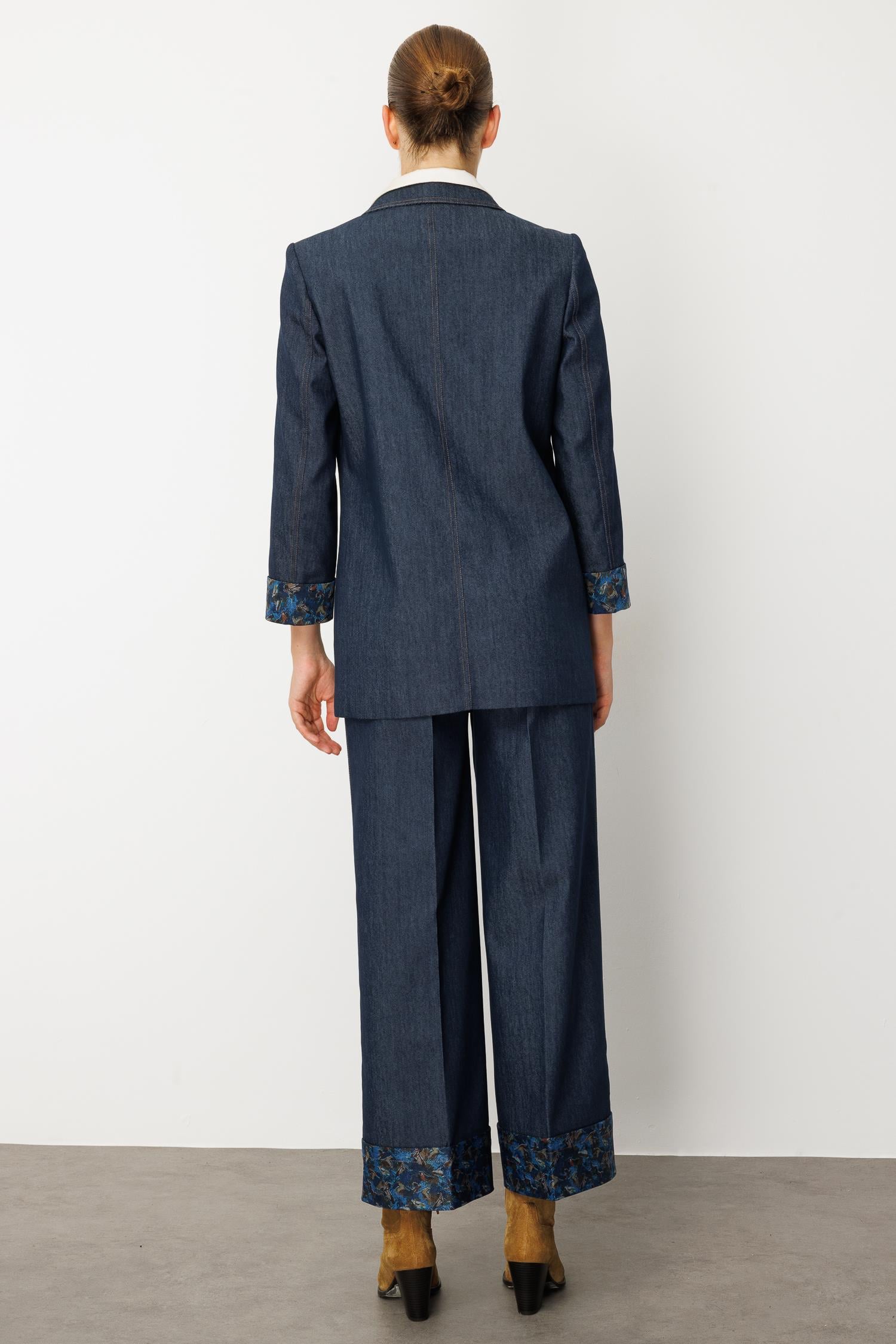 Modailgi  Kırlangıç Yaka Torba Cepli Desenli Duble Kol Tensel Ceket - 40004 Lacivert